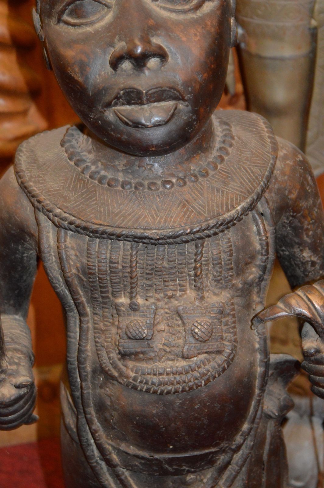 Large (77cm) African Benin Bronze Standing Warrior Statue, C1950 photo Art