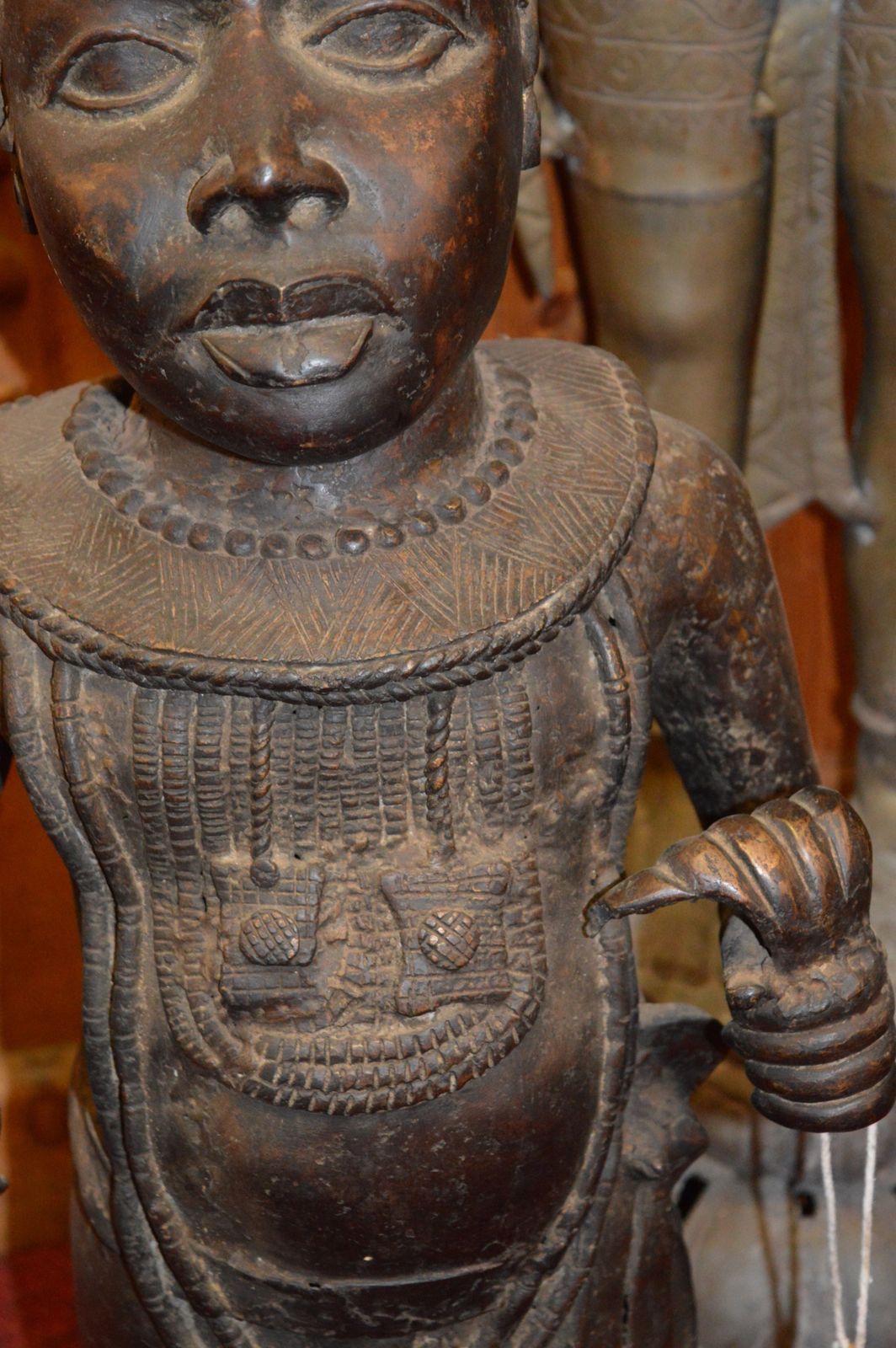 Large (77cm) African Benin Bronze Standing Warrior Statue, C1950 photo 1495.0