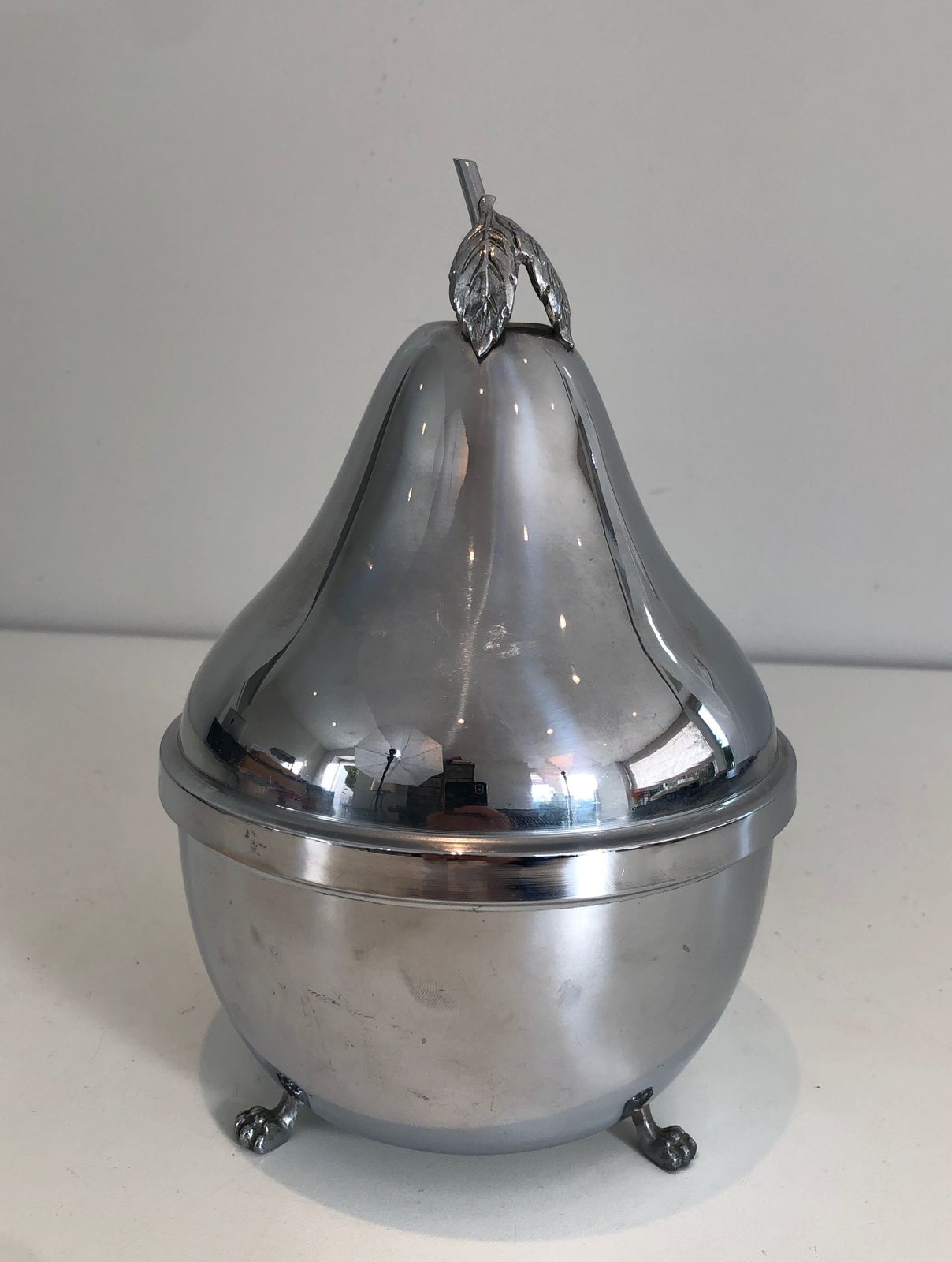625.0 Pear Shaped Liquor Cellar In Silver Metal And Smoked Glass. French Work. Around 1970 photo