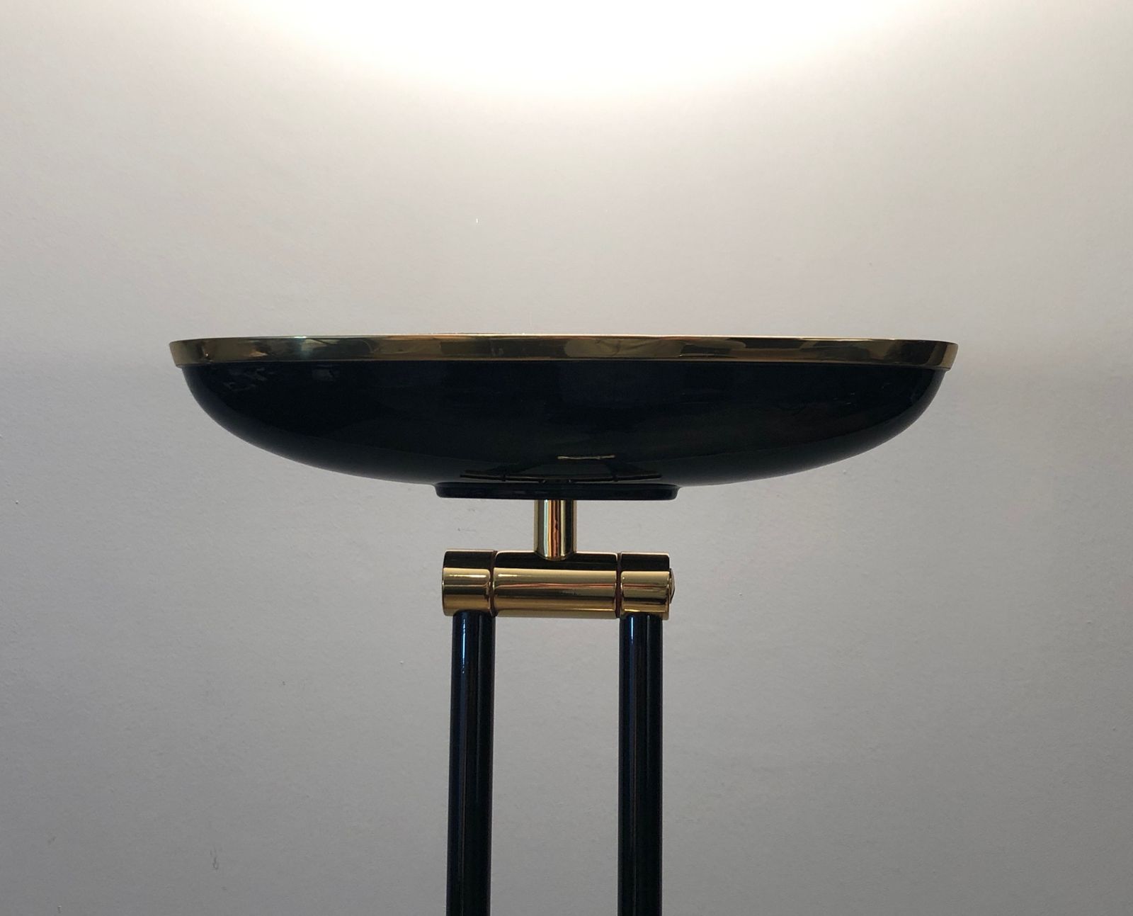 Halogen Parquet Floor Lamp In Black Lacquered Metal And Brass. French Work. Around 1970 photo for sale
