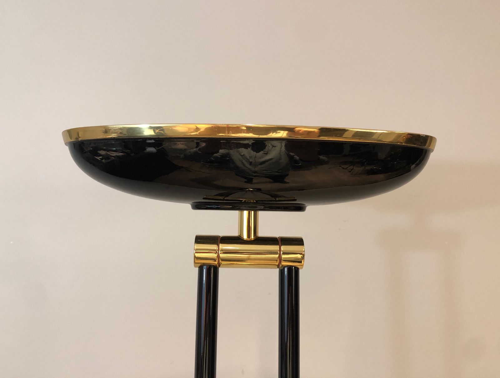 Halogen Parquet Floor Lamp In Black Lacquered Metal And Brass. French Work. Around 1970 photo vinterior