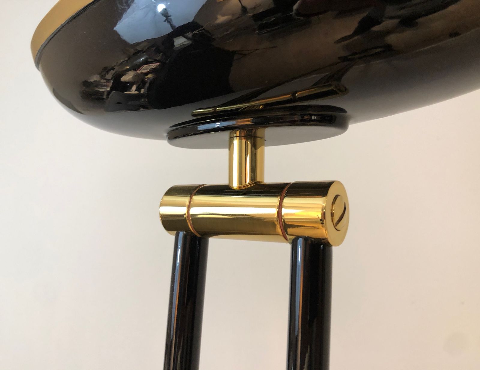 photo furniture Halogen Parquet Floor Lamp In Black Lacquered Metal And Brass. French Work. Around 1970