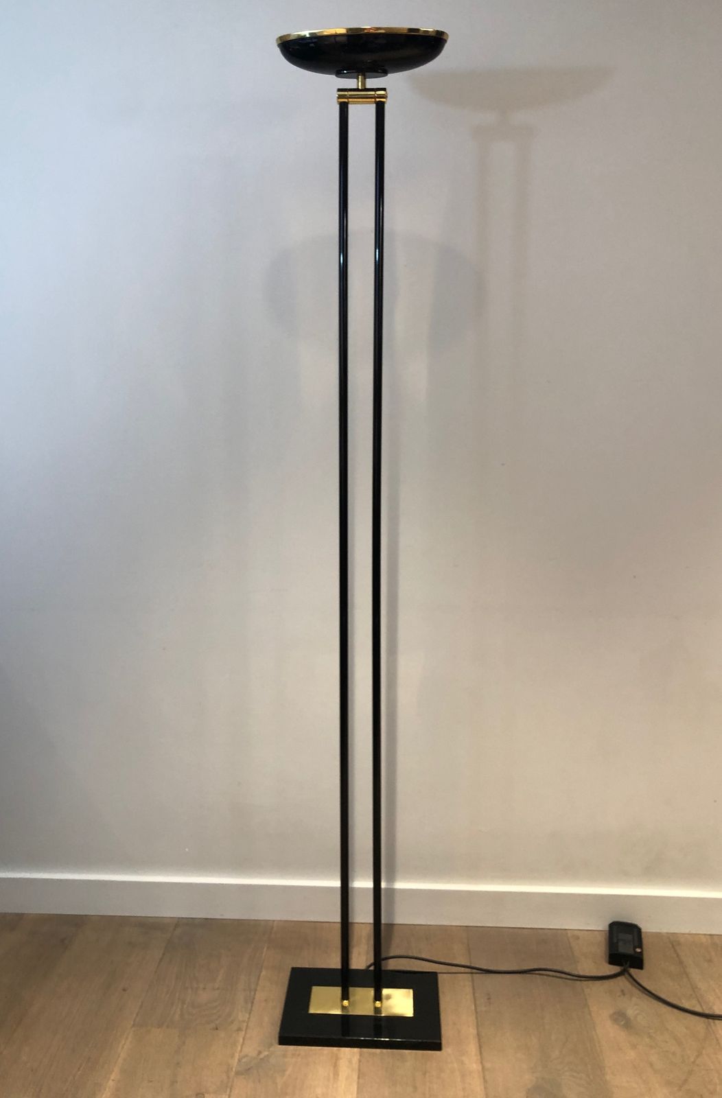 950.0 Halogen Parquet Floor Lamp In Black Lacquered Metal And Brass. French Work. Around 1970 photo