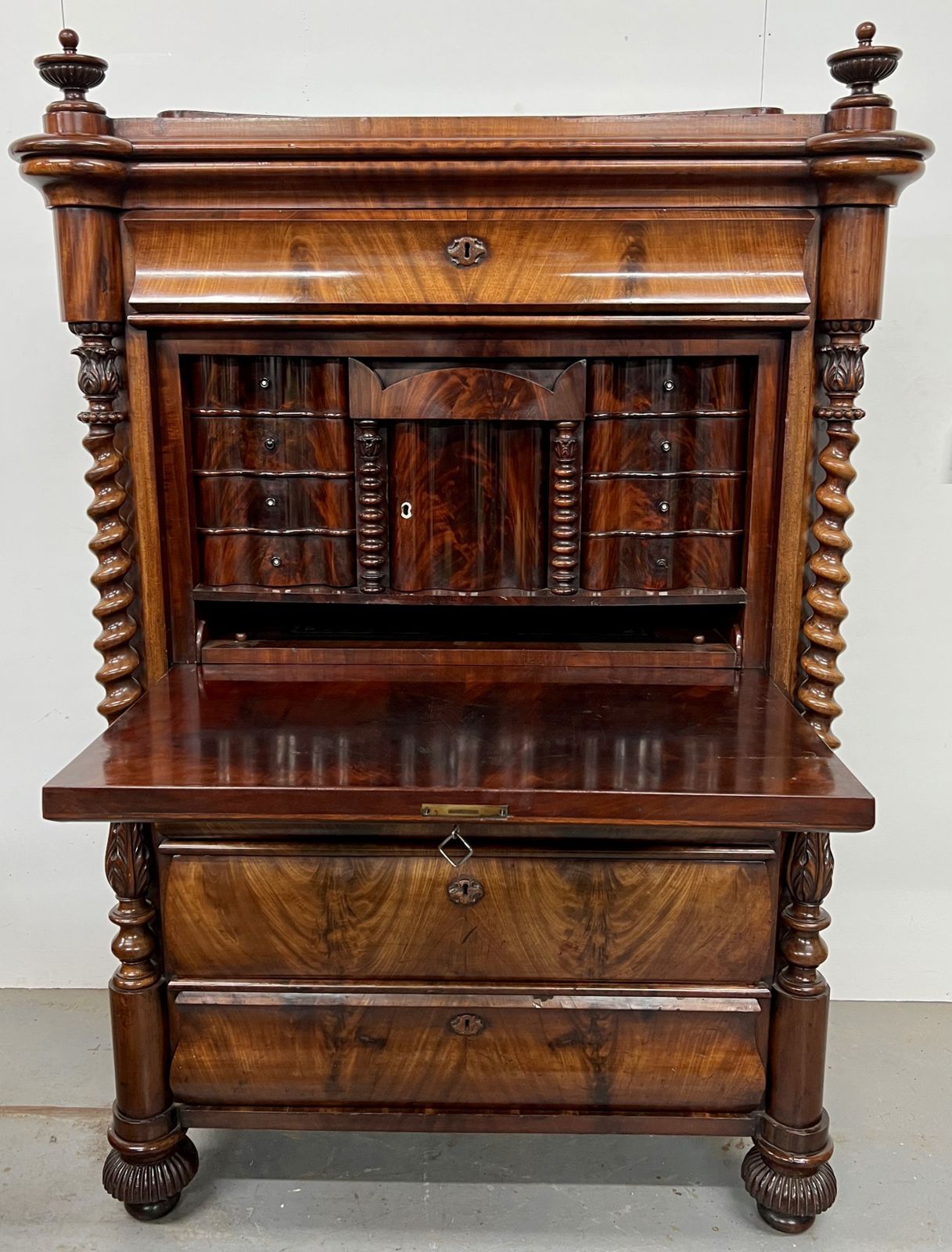 Superb Biedermeier Mahogany Abattant Secretaire
