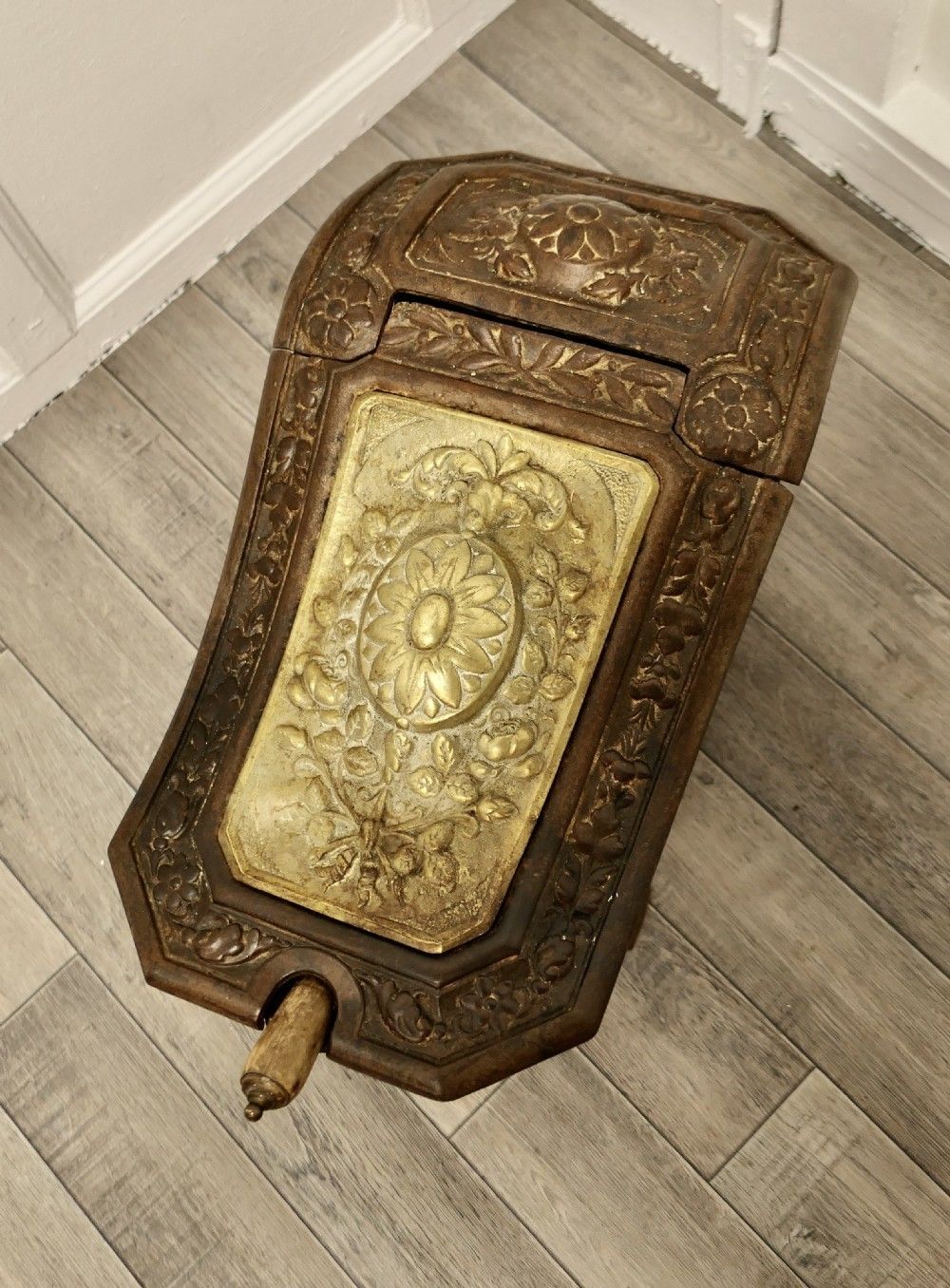 19th Century Cast Iron And Brass Art Nouveau Coal Scuttle photo furniture