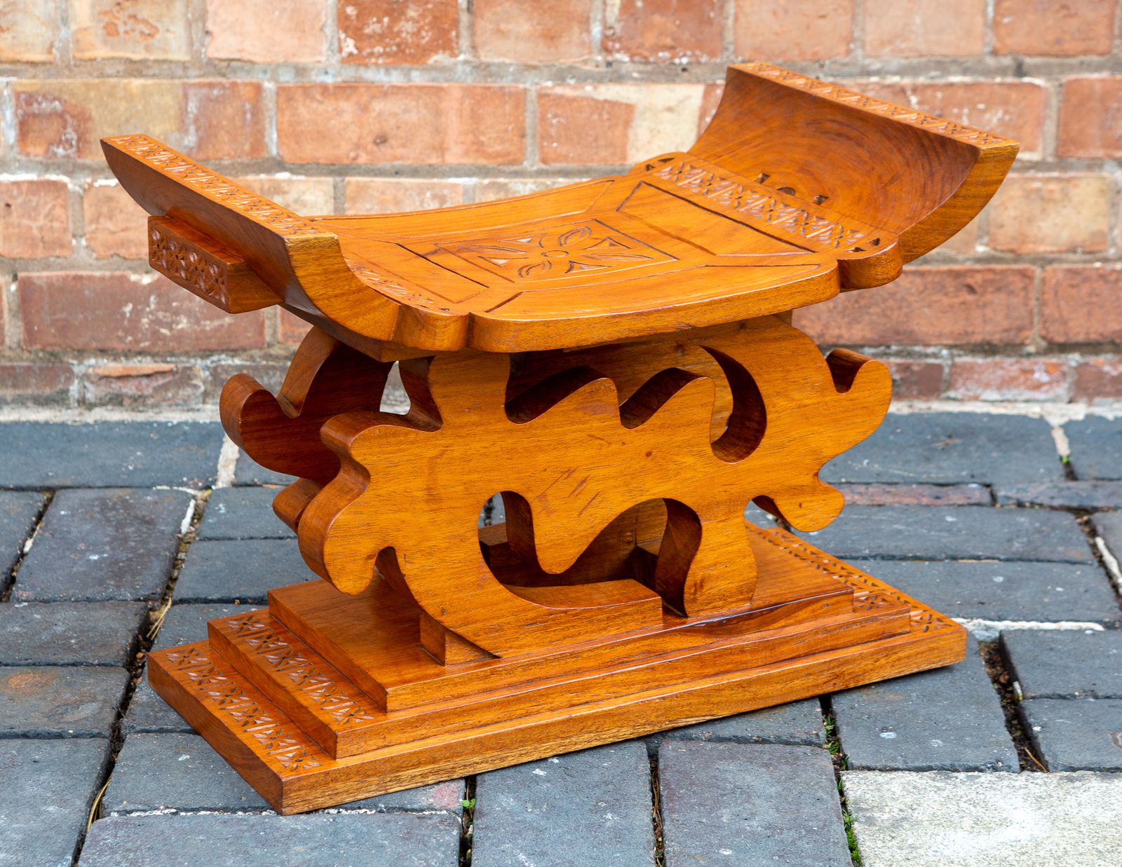 photo furniture African Tribal Stool Royal Collection Queen Elizabeth Ghana 1960s Mid Century Ghanaian Solid Wood Sculptural Ashanti Asante Adinkra