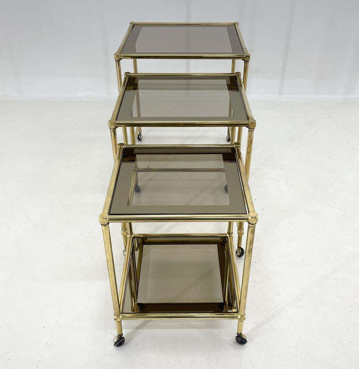1970's Italian Brass & Smoked Glass Nesting Tables photo buy