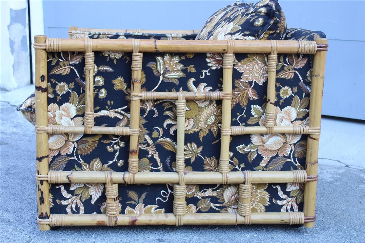 Mid Century Italian Armchair In Cane And Bamboo Fabric With Vivai Del Sud Flower photo furniture