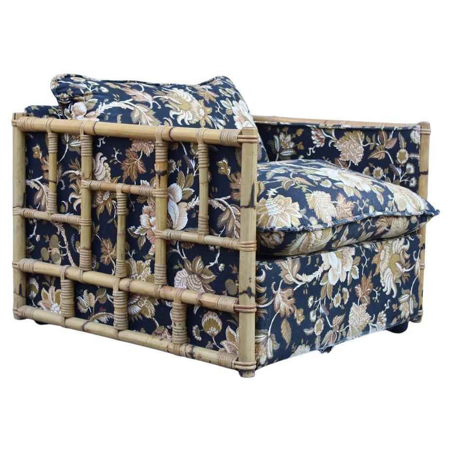 Furniture Mid Century Italian Armchair In Cane And Bamboo Fabric With Vivai Del Sud Flower photo
