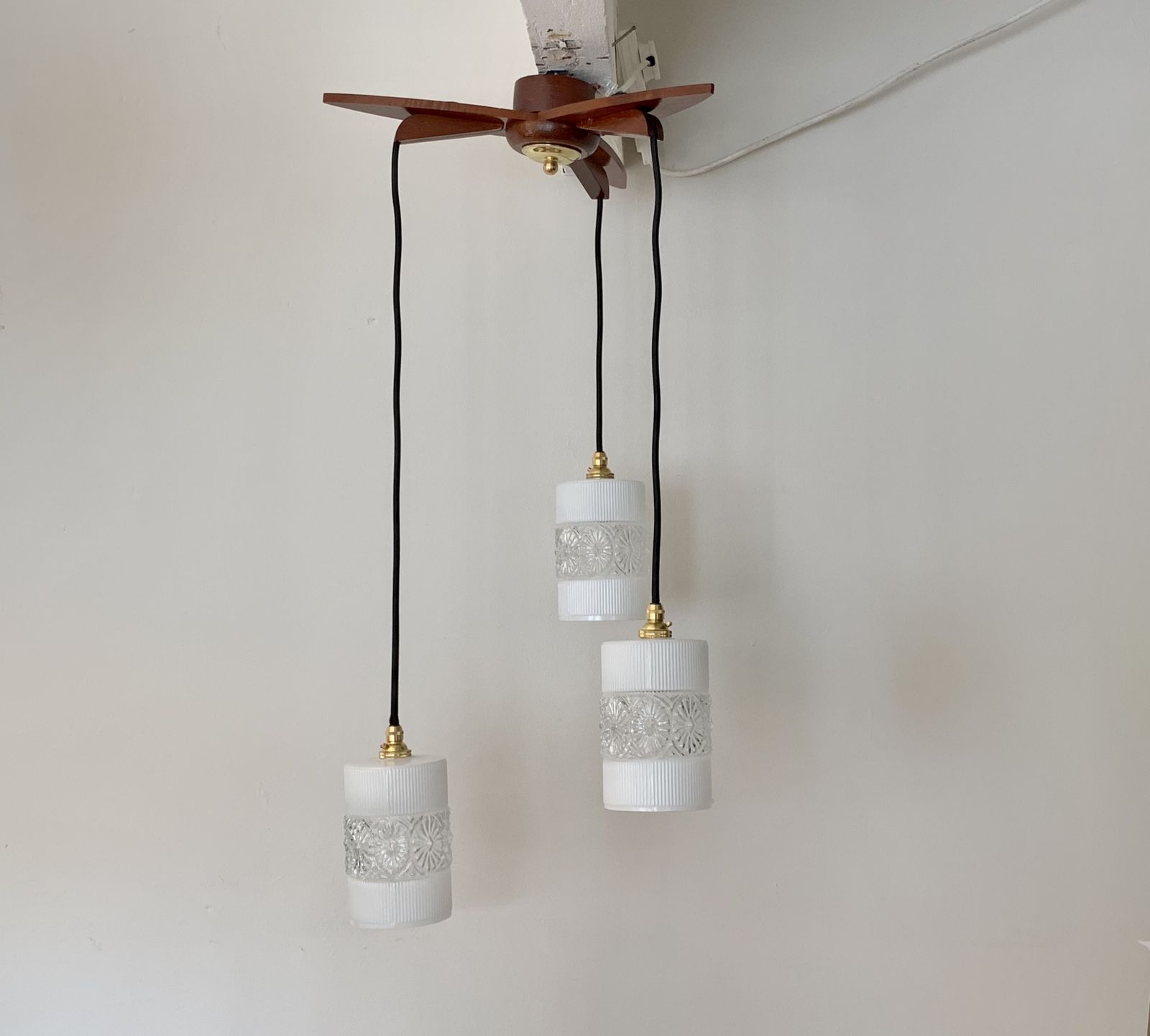 Mid Century Teak And Glass Cascade Chandelier C.1960's, Rewired And Ready To Be Placed. photo for sale