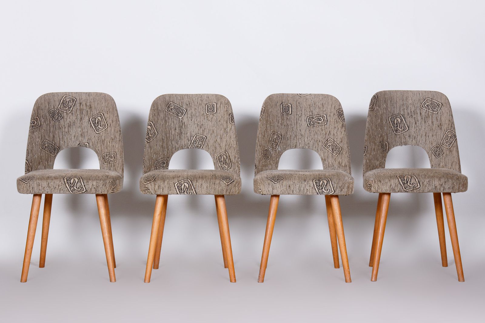 Czech Grey And Brown Beech Chairs By Oswald Haerdtl, 4 Pcs, New Upholstery, 1950s photo furniture