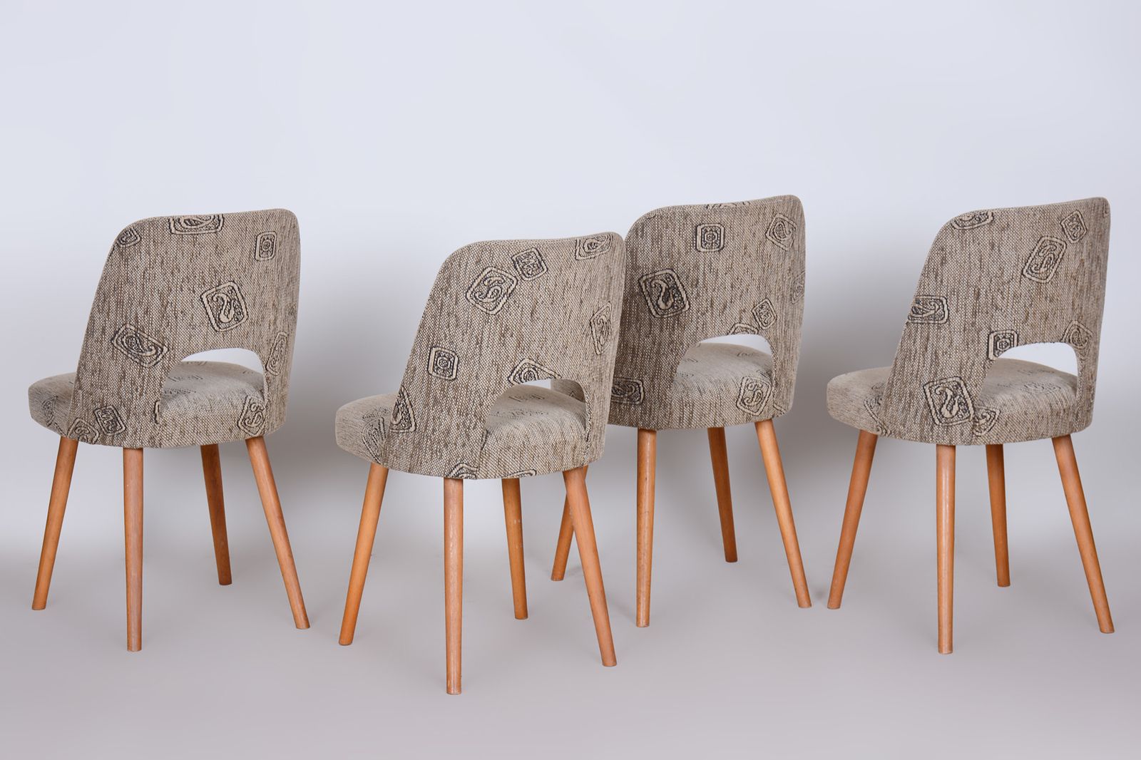 Czech Grey And Brown Beech Chairs By Oswald Haerdtl, 4 Pcs, New Upholstery, 1950s photo vinterior