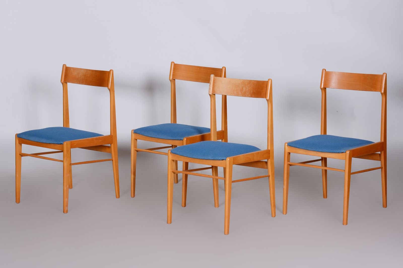 Blue And Brown Dining Chairs 4 Pcs, Well Preserved Original Condition, 1950s photo for sale