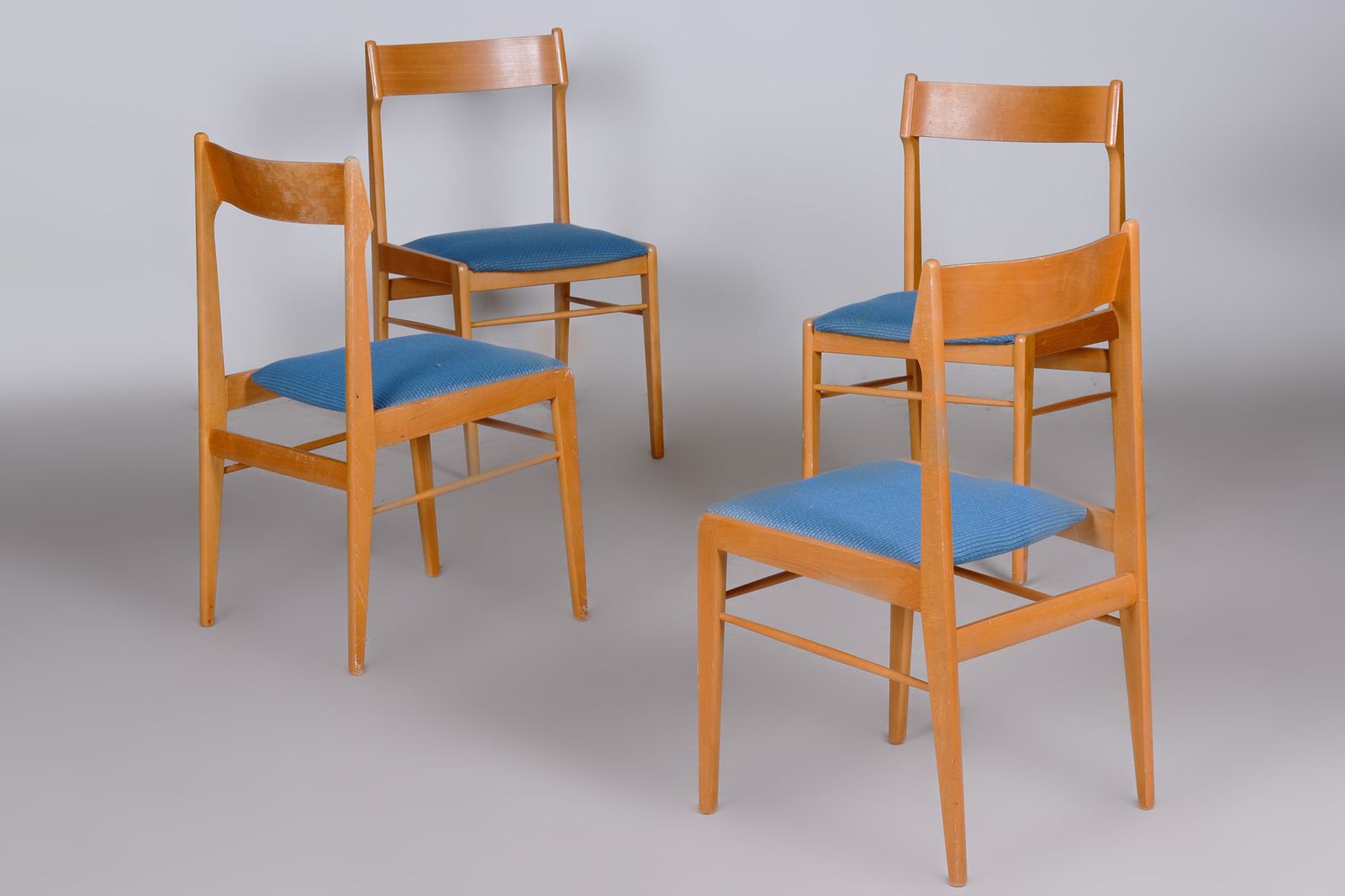 Blue And Brown Dining Chairs 4 Pcs, Well Preserved Original Condition, 1950s photo vinterior
