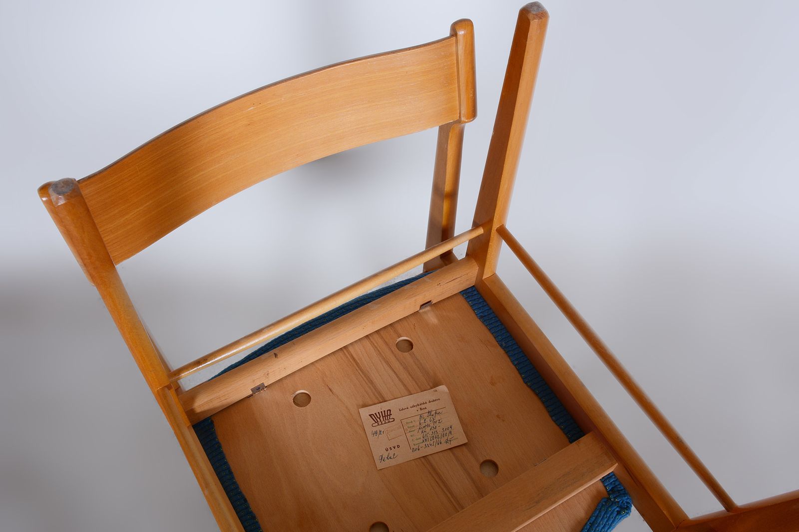 photo for sale Blue And Brown Dining Chairs 4 Pcs, Well Preserved Original Condition, 1950s