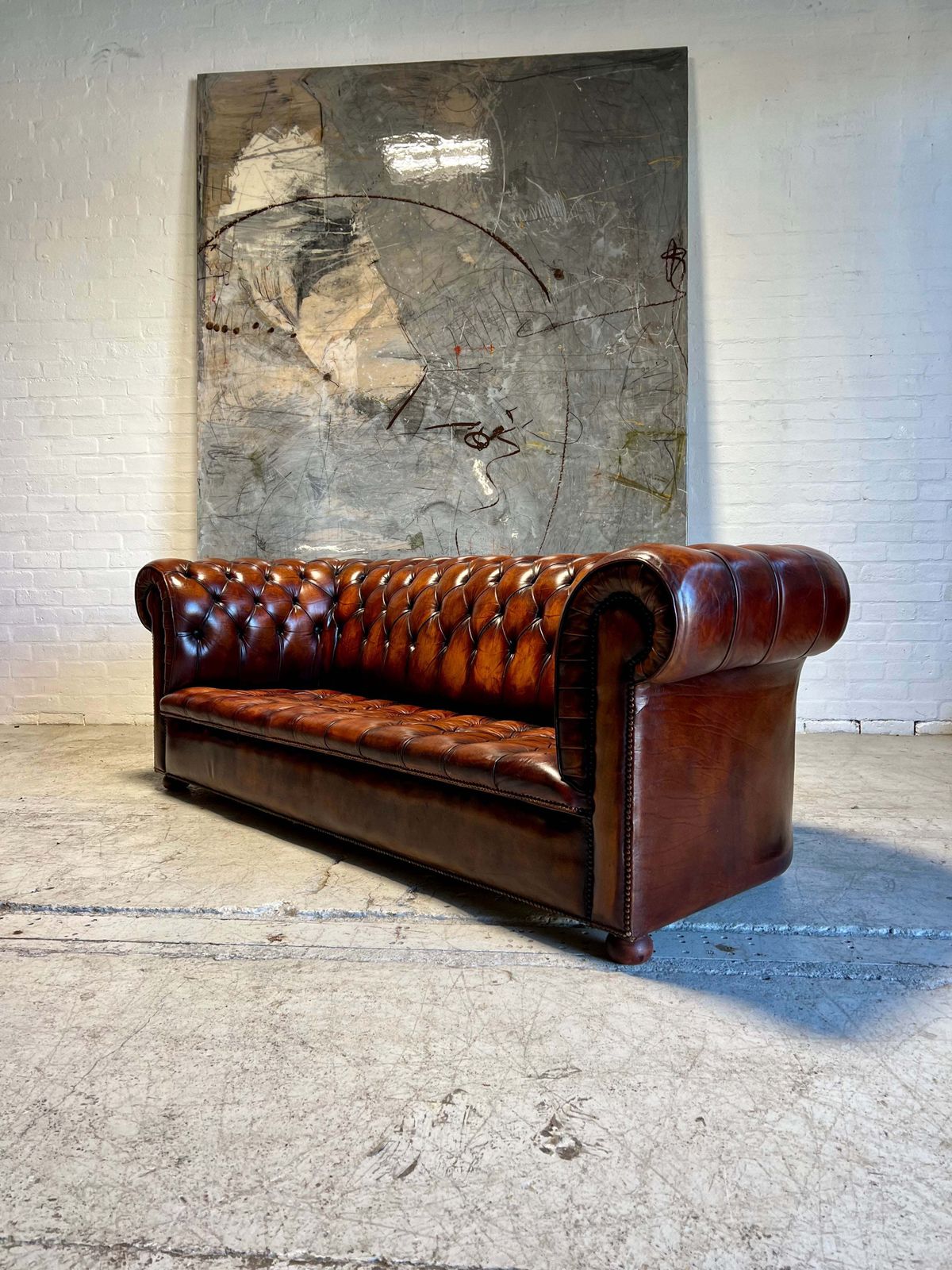 Exceptional Midc Vintage Leather Chesterfield Sofa In Hand Dyed Horse Chestnut photo 3299.0