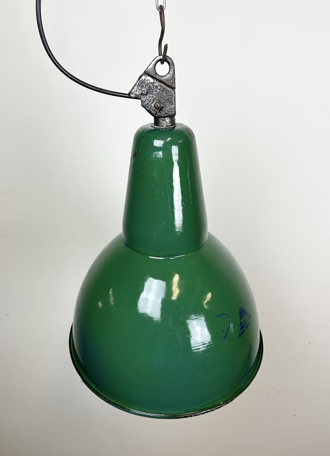 Industrial Green Enamel Factory Lamp With Cast Iron Top, 1960s photo Lighting