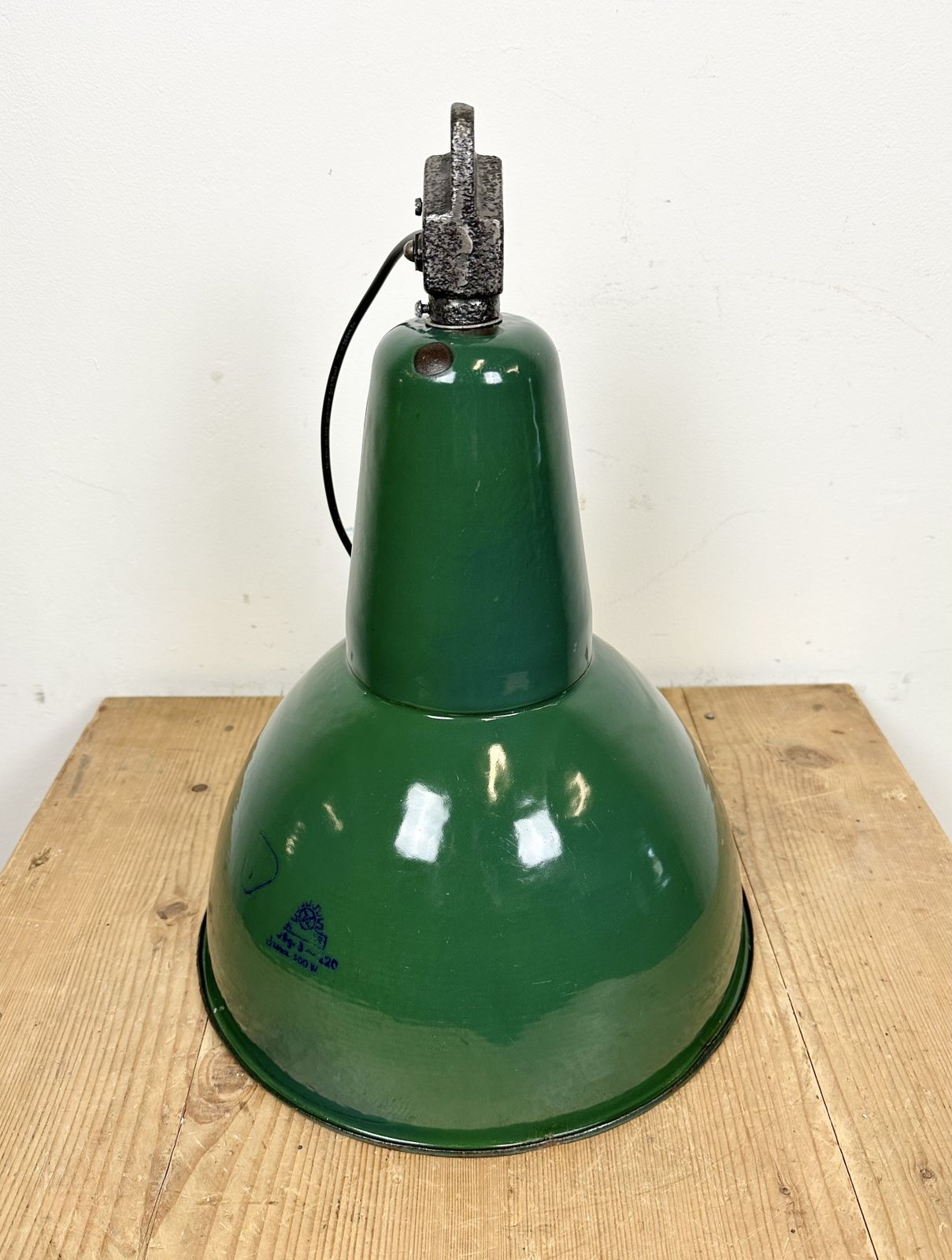 Lighting Industrial Green Enamel Factory Lamp With Cast Iron Top, 1960s photo