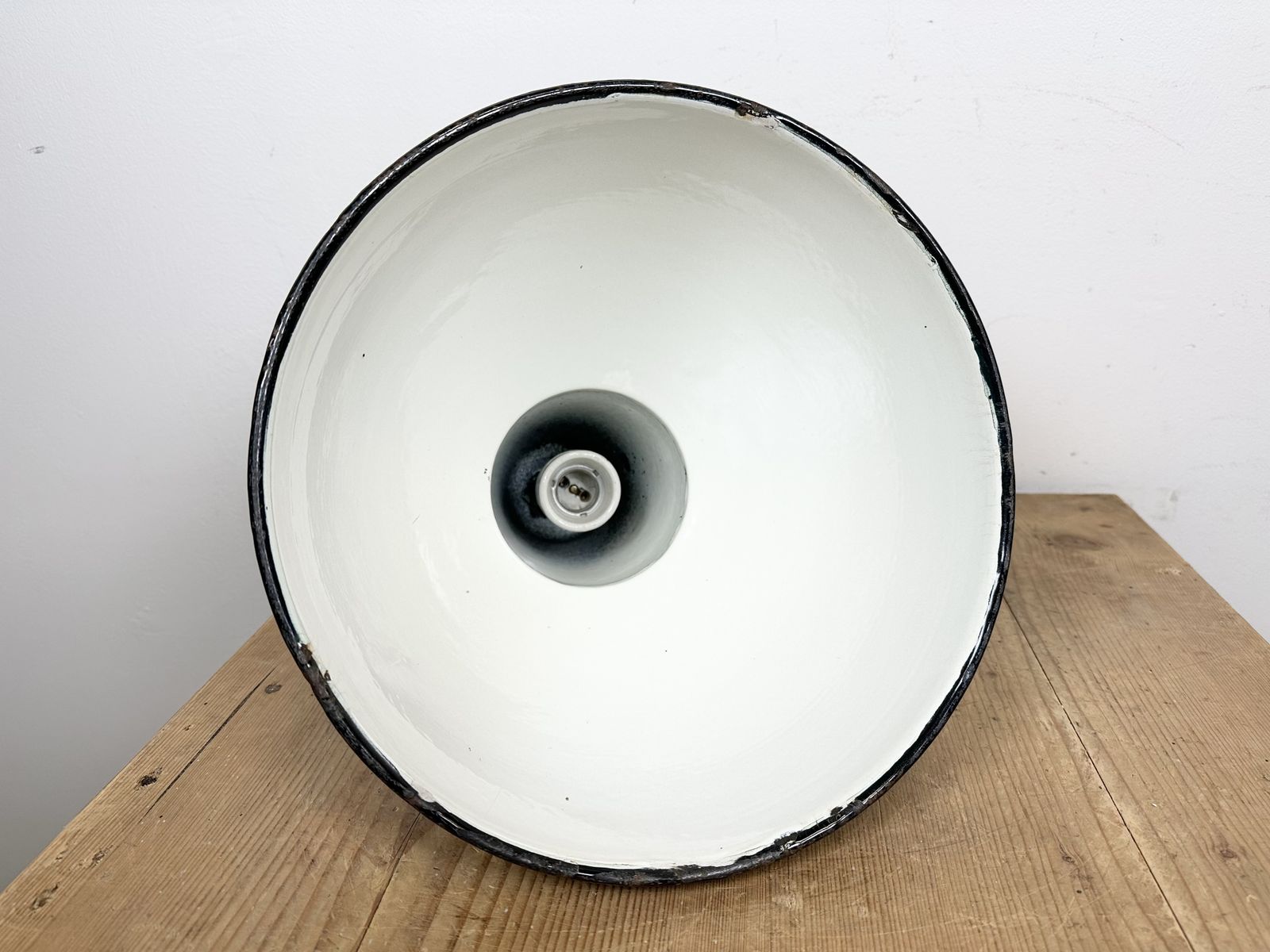 photo buy Industrial Green Enamel Factory Lamp With Cast Iron Top, 1960s