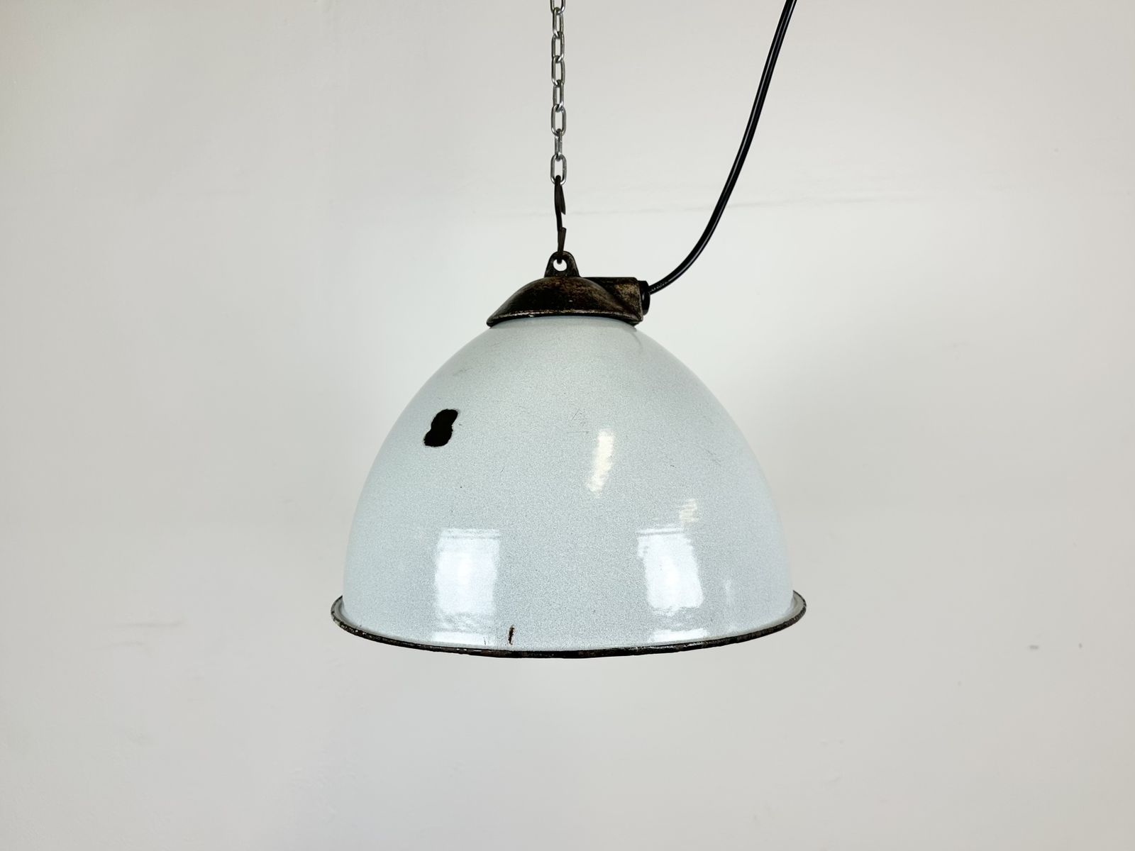 photo furniture Industrial Grey Enamel Factory Lamp With Cast Iron Top, 1960s, 3x