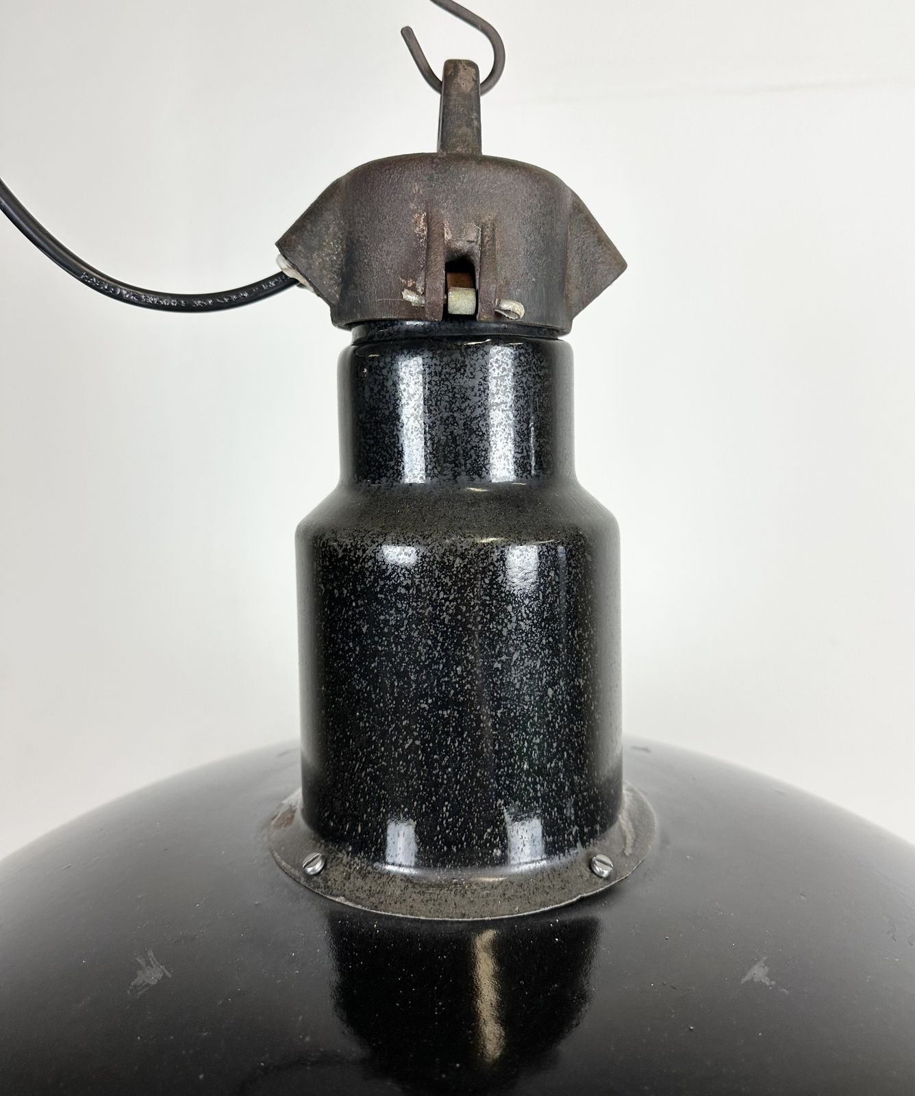 Industrial Midcentury Black Enamel Factory Lamp, 1950s, 2x photo furniture