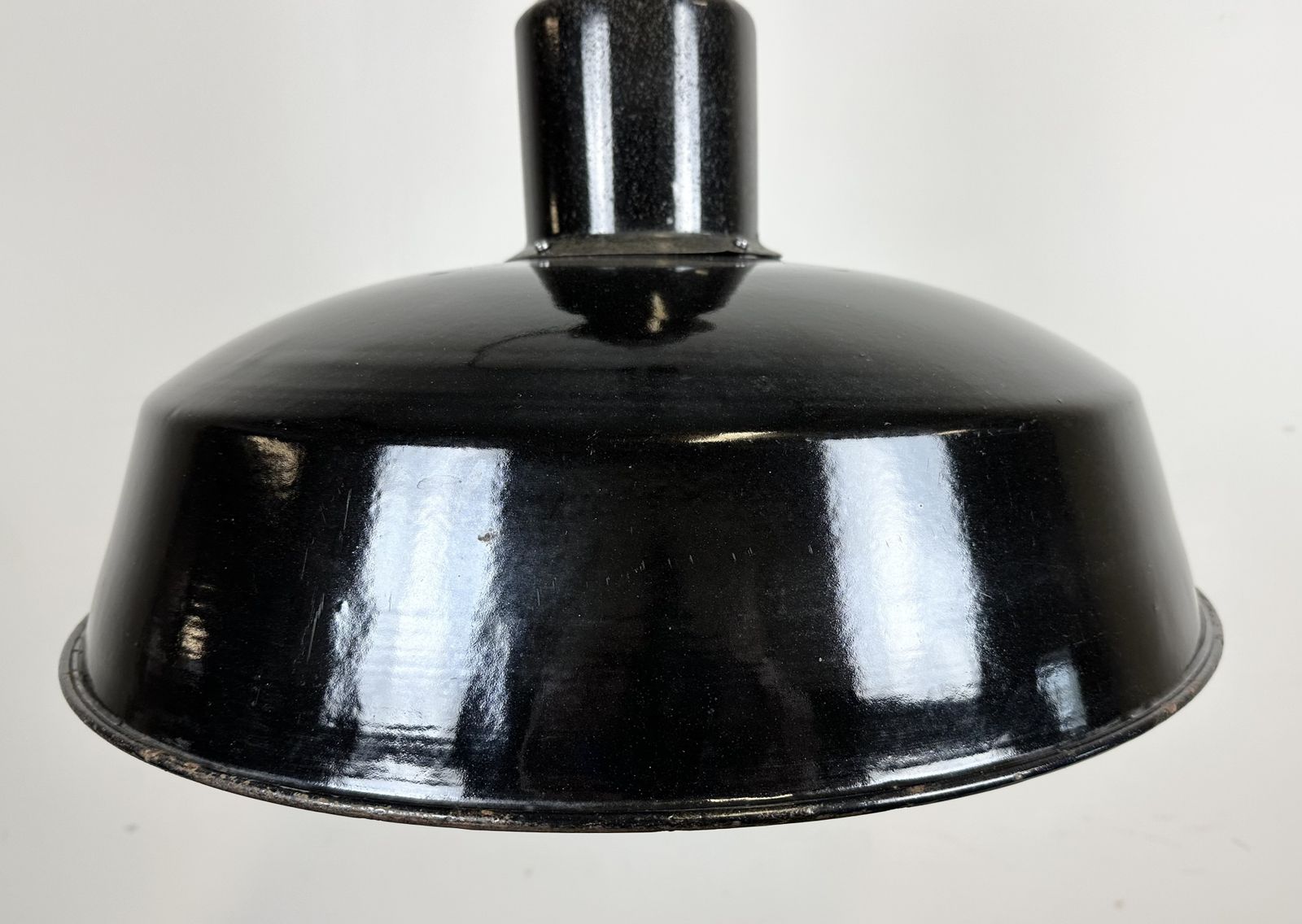 Industrial Midcentury Black Enamel Factory Lamp, 1950s, 2x photo 199.0