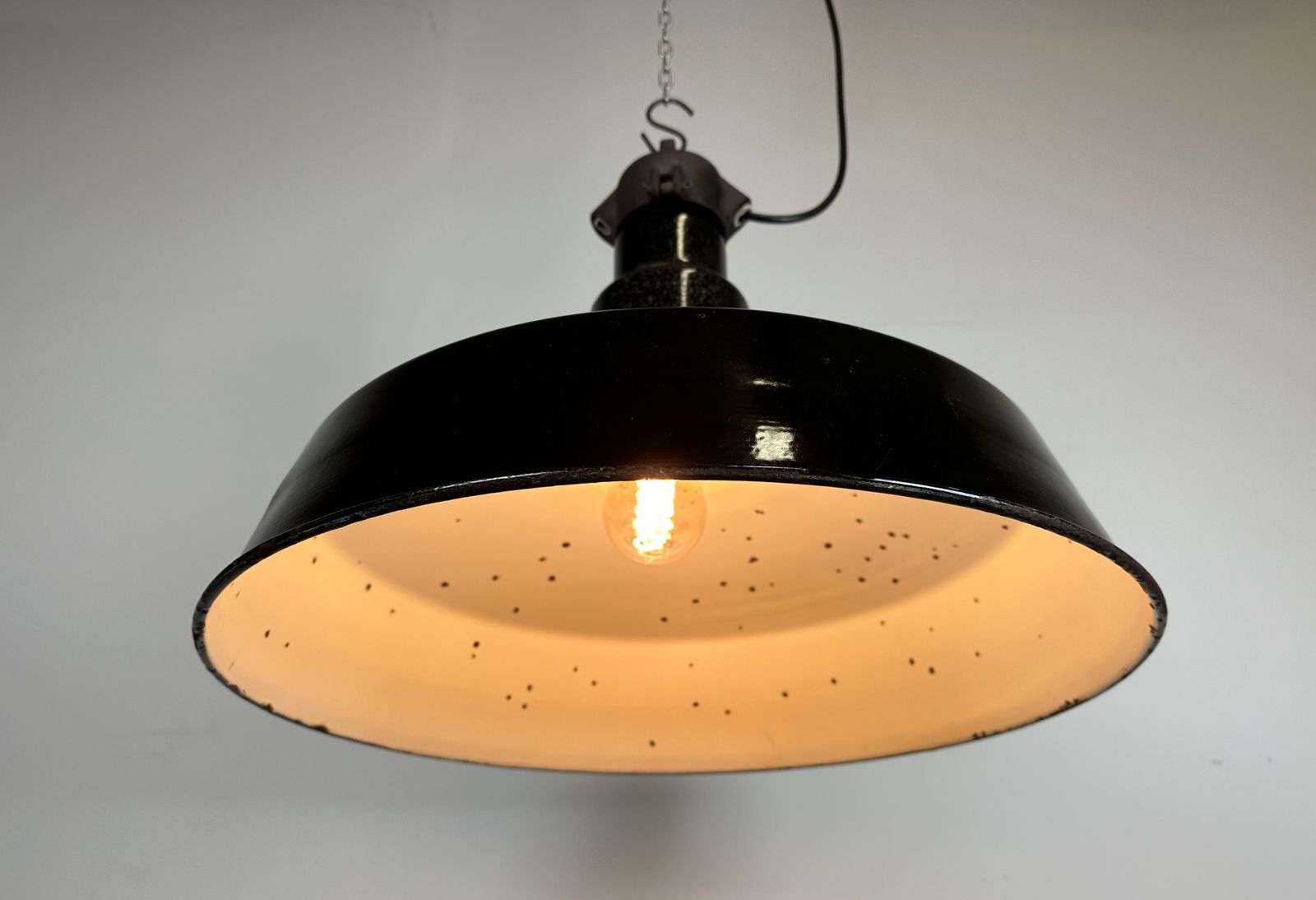 photo furniture Industrial Midcentury Black Enamel Factory Lamp, 1950s, 2x
