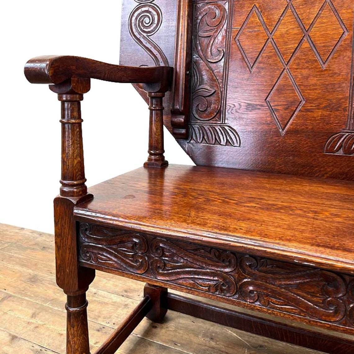 Large Early 20th Century Oak Monks Seat photo vinterior