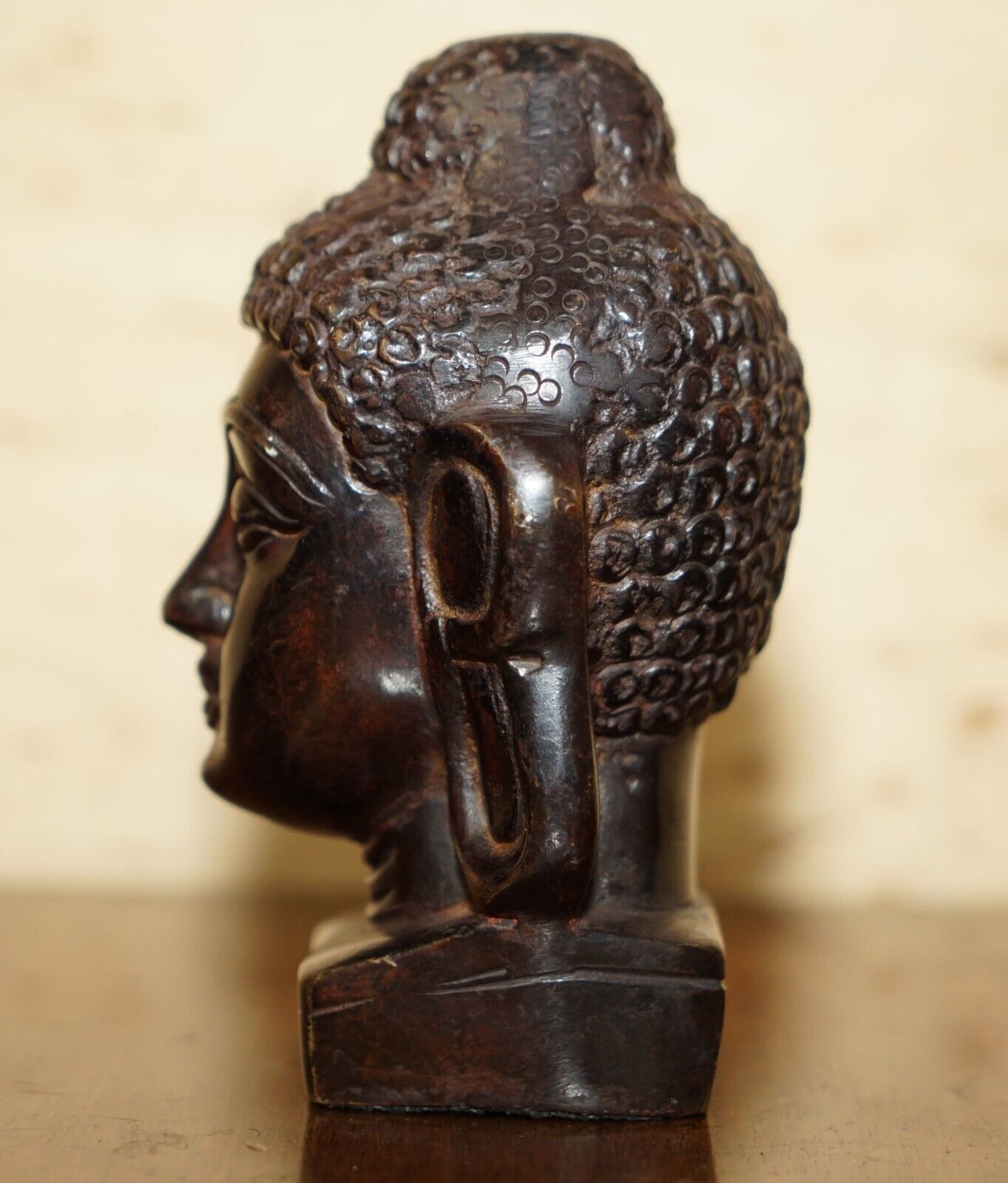 Lovely Pair Of Indonesian Bronzed Buddha Heads Very Decorative Lovely Patina photo vintage