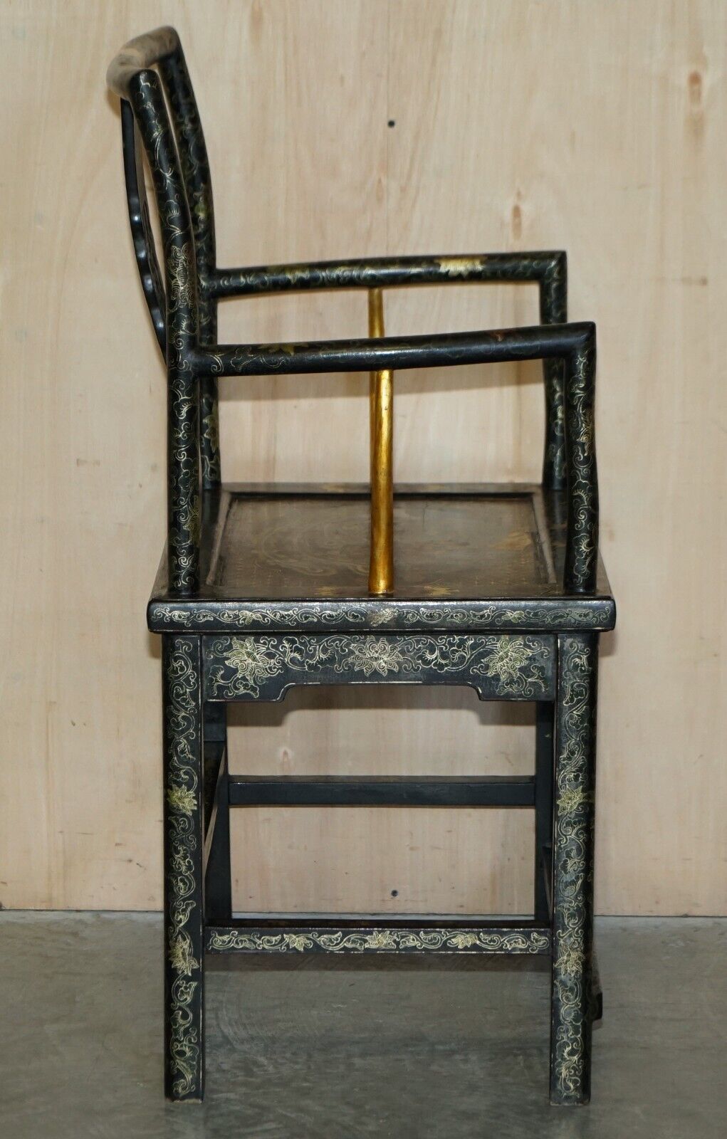 photo for sale Chinese Antique Export Circa 1900 Lacquered & Painted Ming Style Armchair