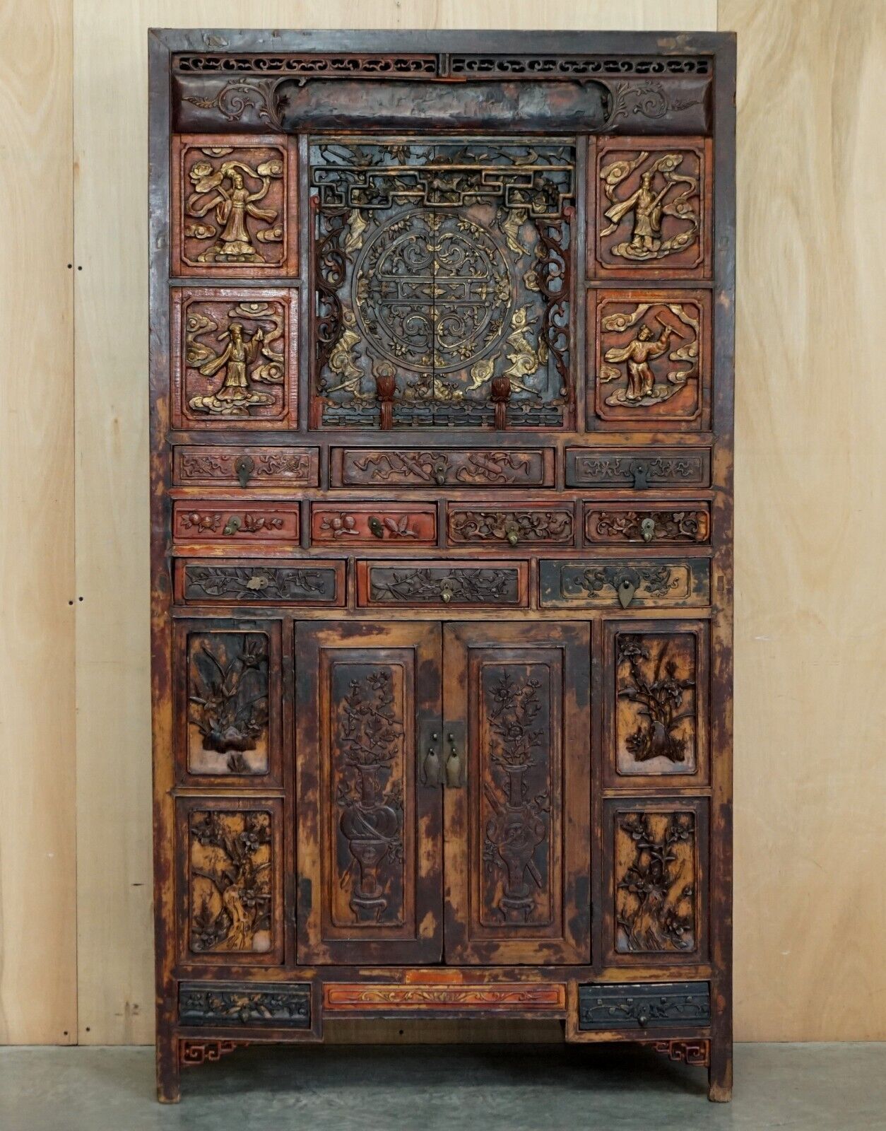 Antique Circa 1860 Chinese Hand Painted Wedding Cabinet Housekeepers Cupboard photo furniture