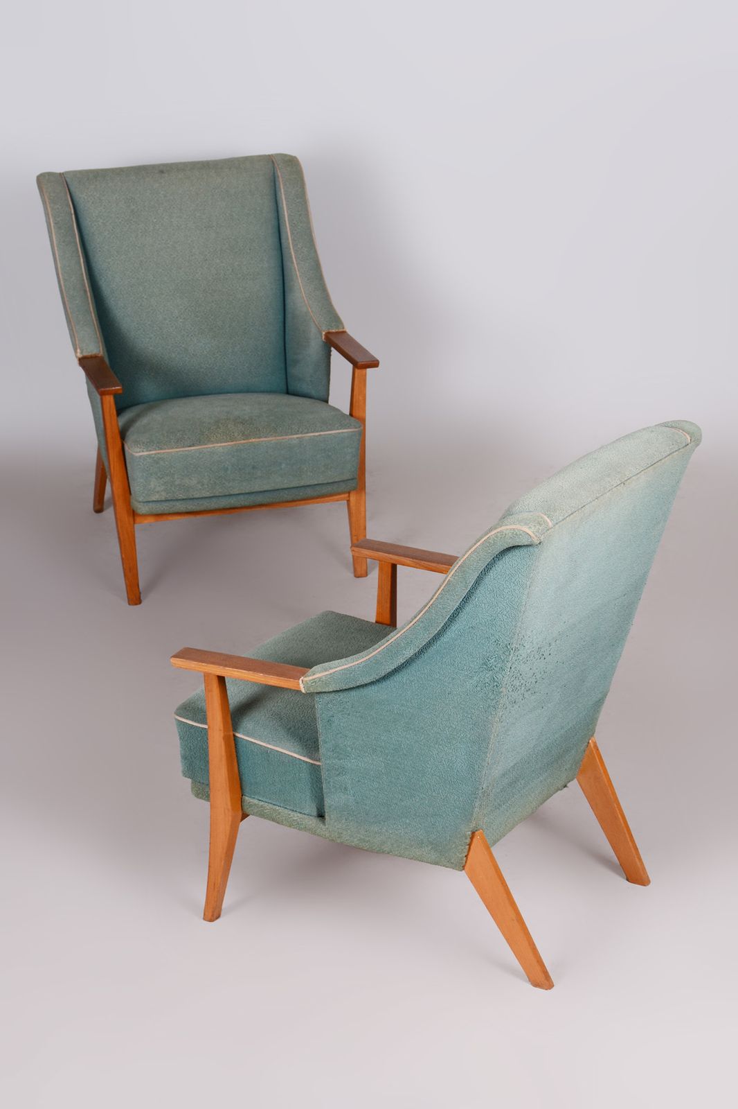 Pair Of Unique Green Beech Artdeco Armchairs Made In 1940s, Denmark photo for sale