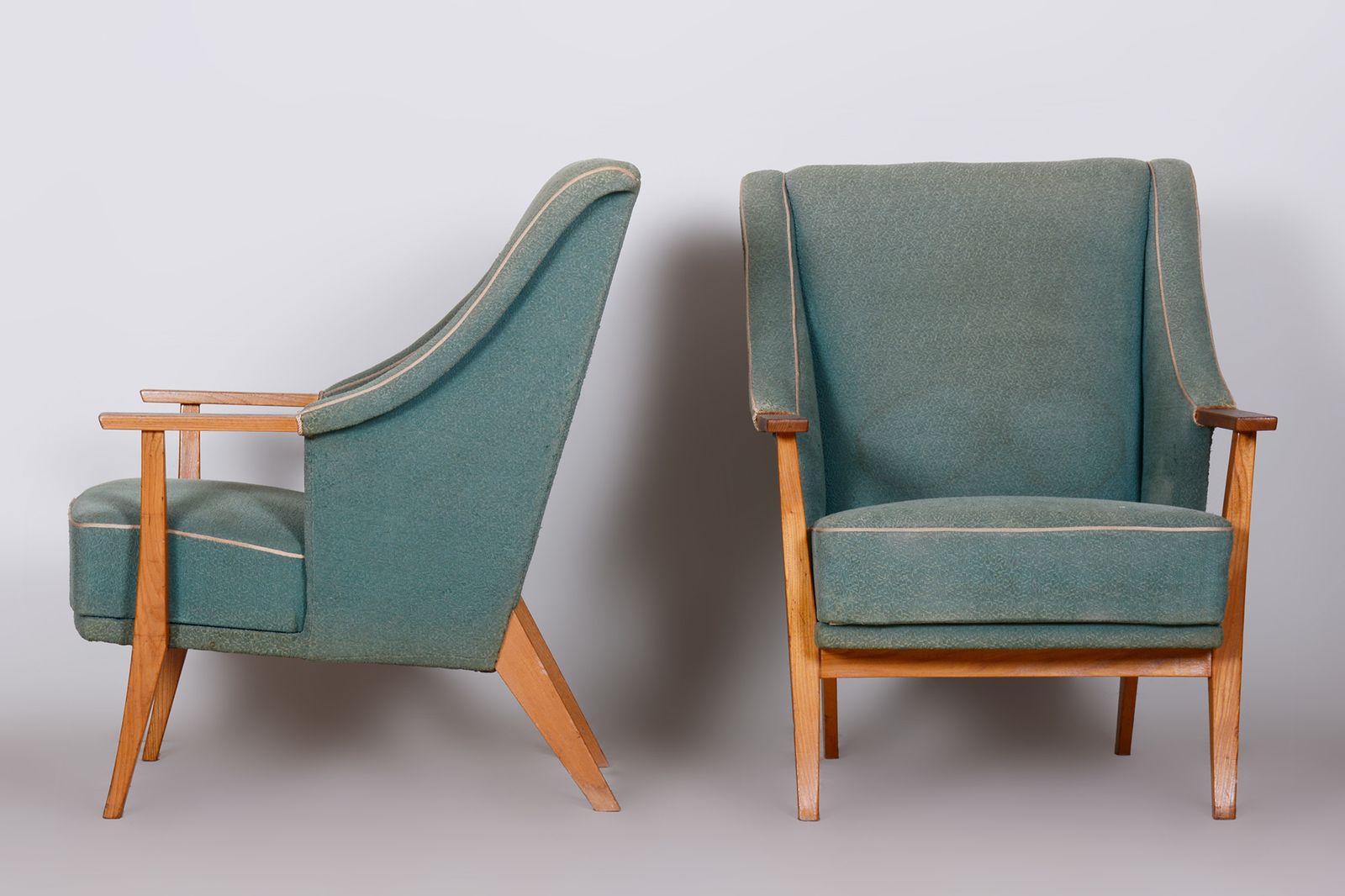Pair Of Unique Green Beech Artdeco Armchairs Made In 1940s, Denmark photo vinterior