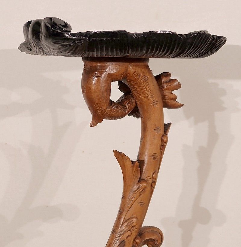 photo vintage "Eros Riding A Dolphin" Harness In Natural Wood And Blackened Wood, Napoleon III Style, 19th Century