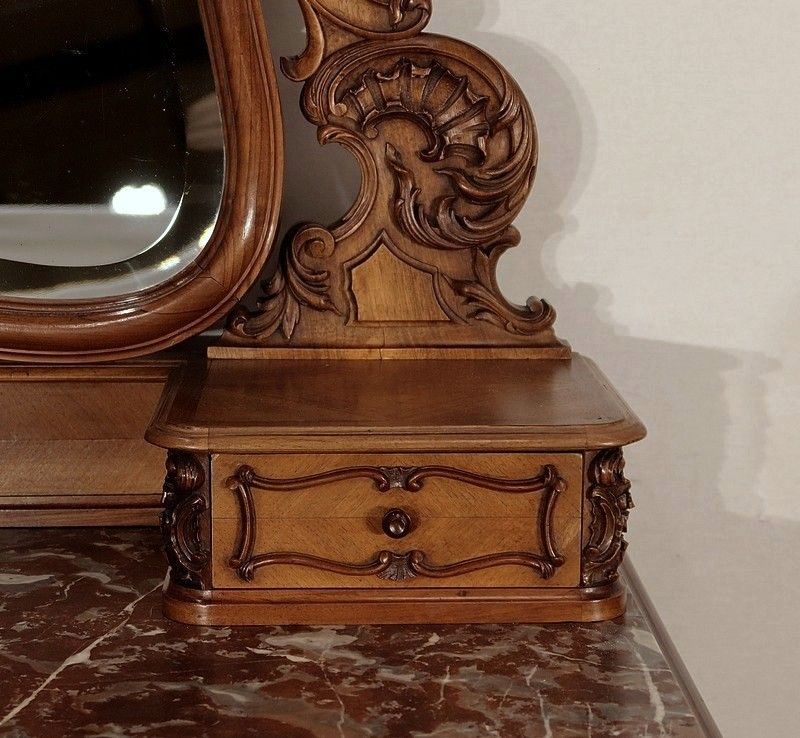 Furniture Walnut Psyche Chest Of Drawers, Maison Guinand Leglas, Rocaille Style – 1900 photo