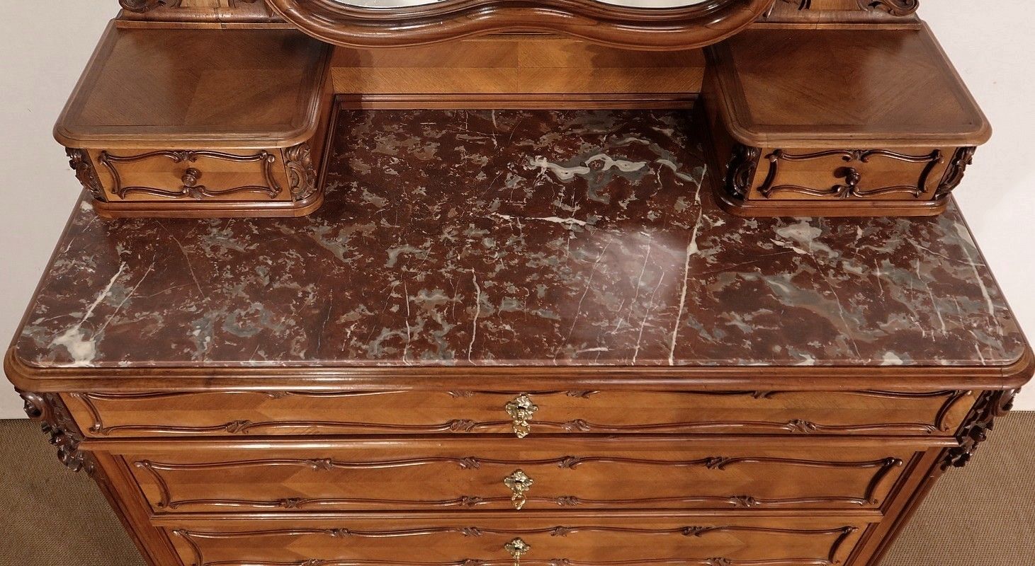 photo vintage Walnut Psyche Chest Of Drawers, Maison Guinand Leglas, Rocaille Style – 1900