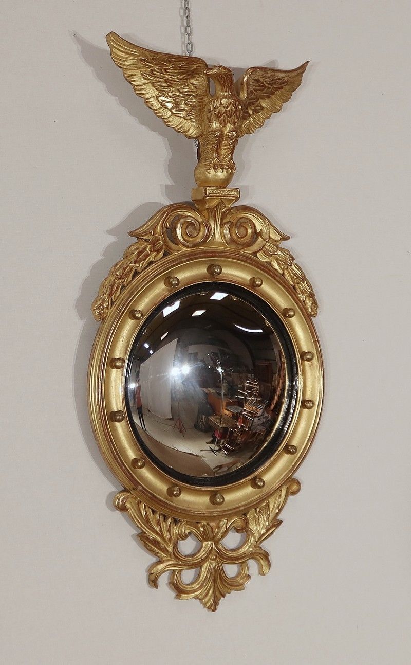 Witch Mirror In Golden Wood, Empire Style, 20th Century photo for sale