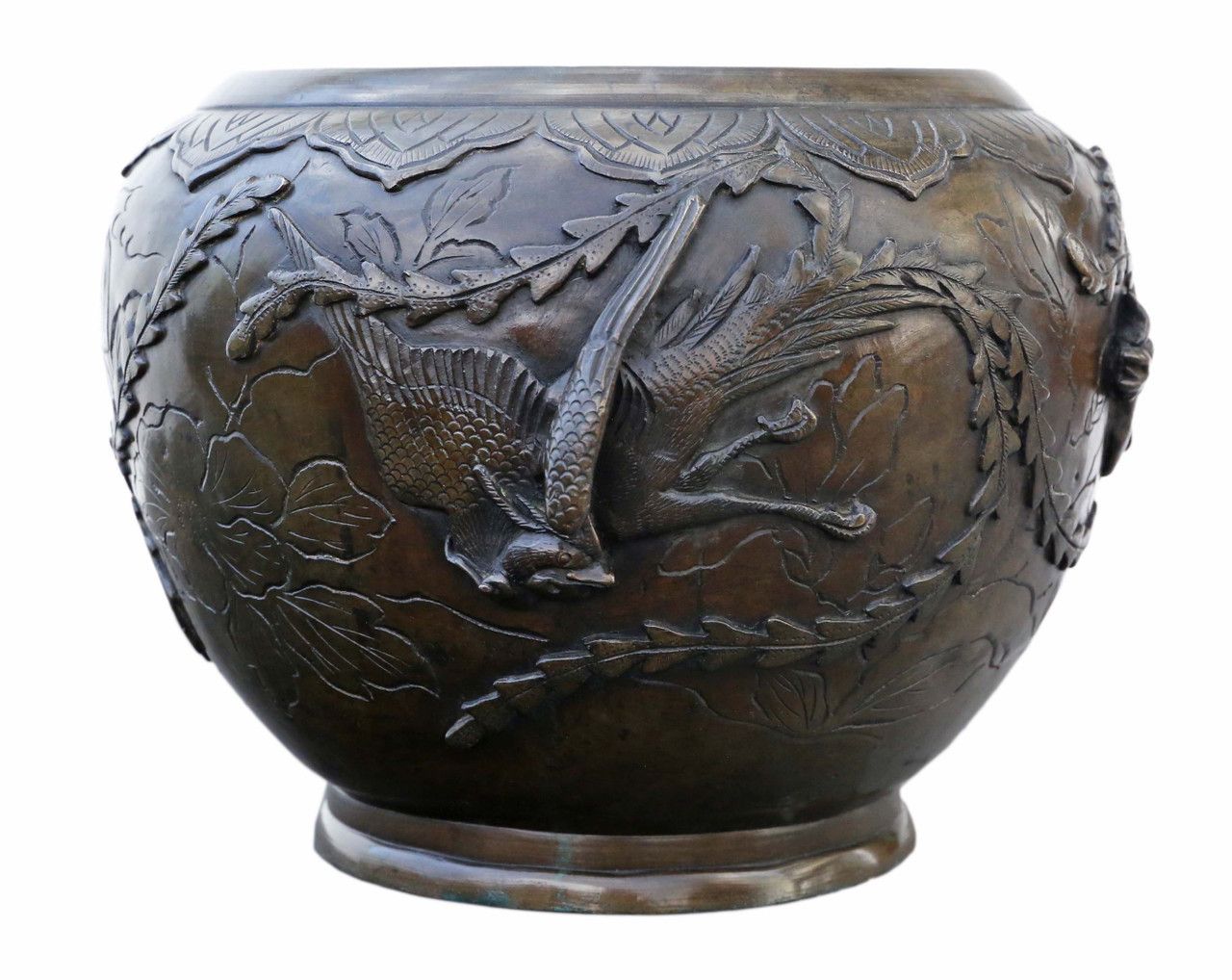 Antique Large Fine Quality Oriental Japanese 19th Century Meiji Period Bronze Bowl Censor Jardinière Planter photo for sale