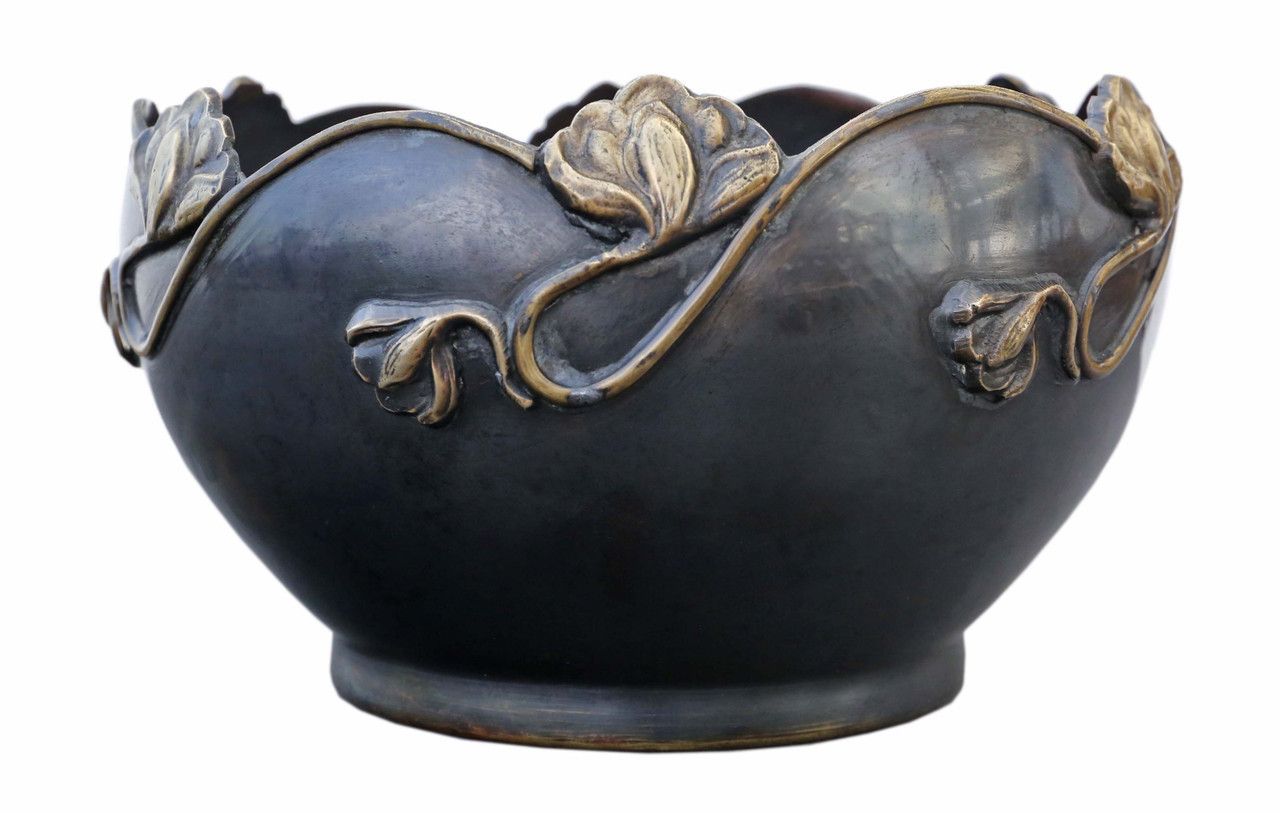 Antique Large Quality Art Nouveau Jardinière Bowl Censor Planter Japanese Oriental Mixed Metal photo for sale