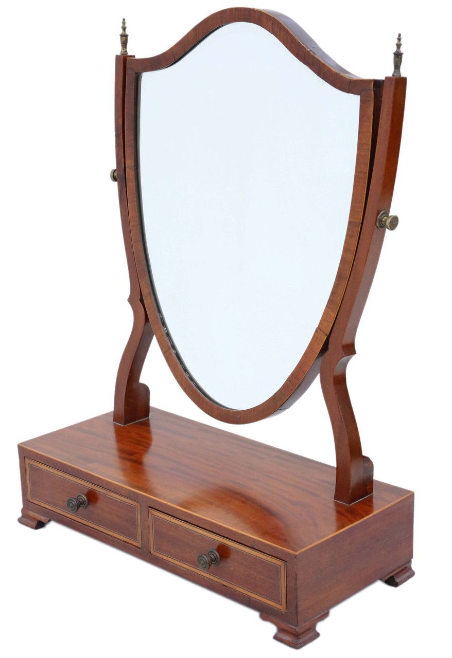 Antique Quality 19th Century Mahogany Shield Dressing Table Swing Mirror