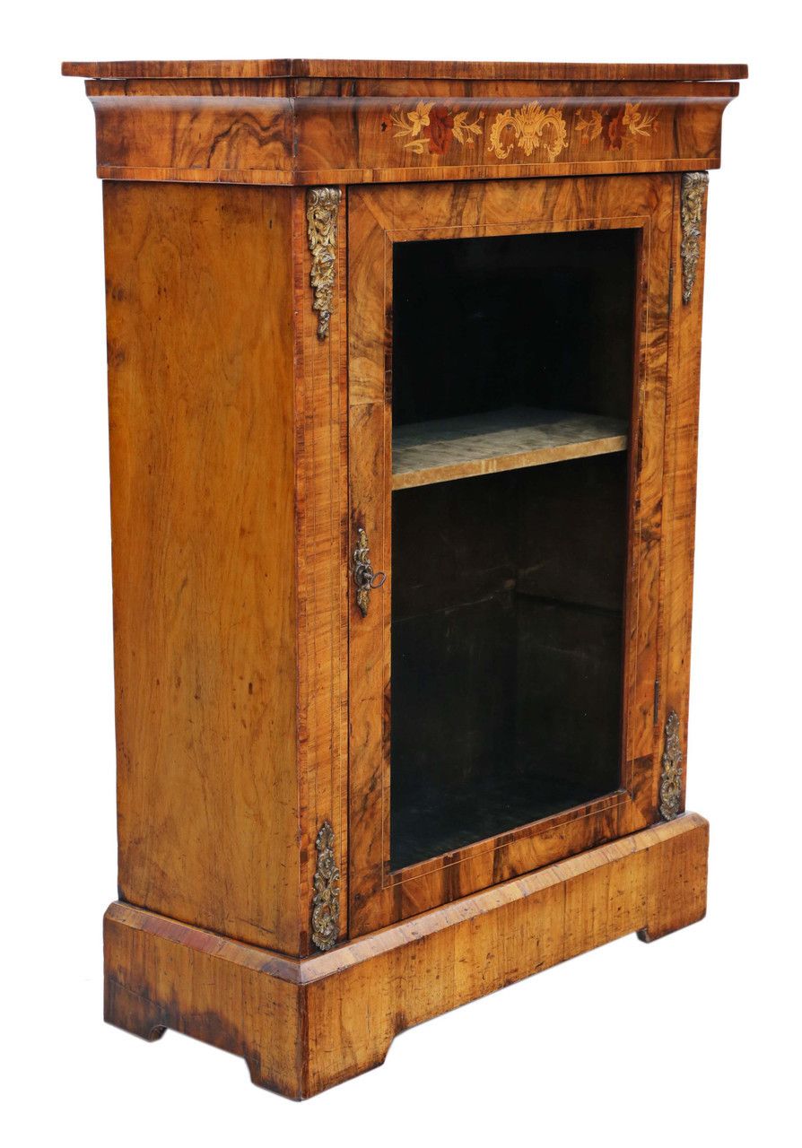 Antique C1880 Quality Inlaid Burr Walnut Pier Display Cabinet C1880 photo 1195.0