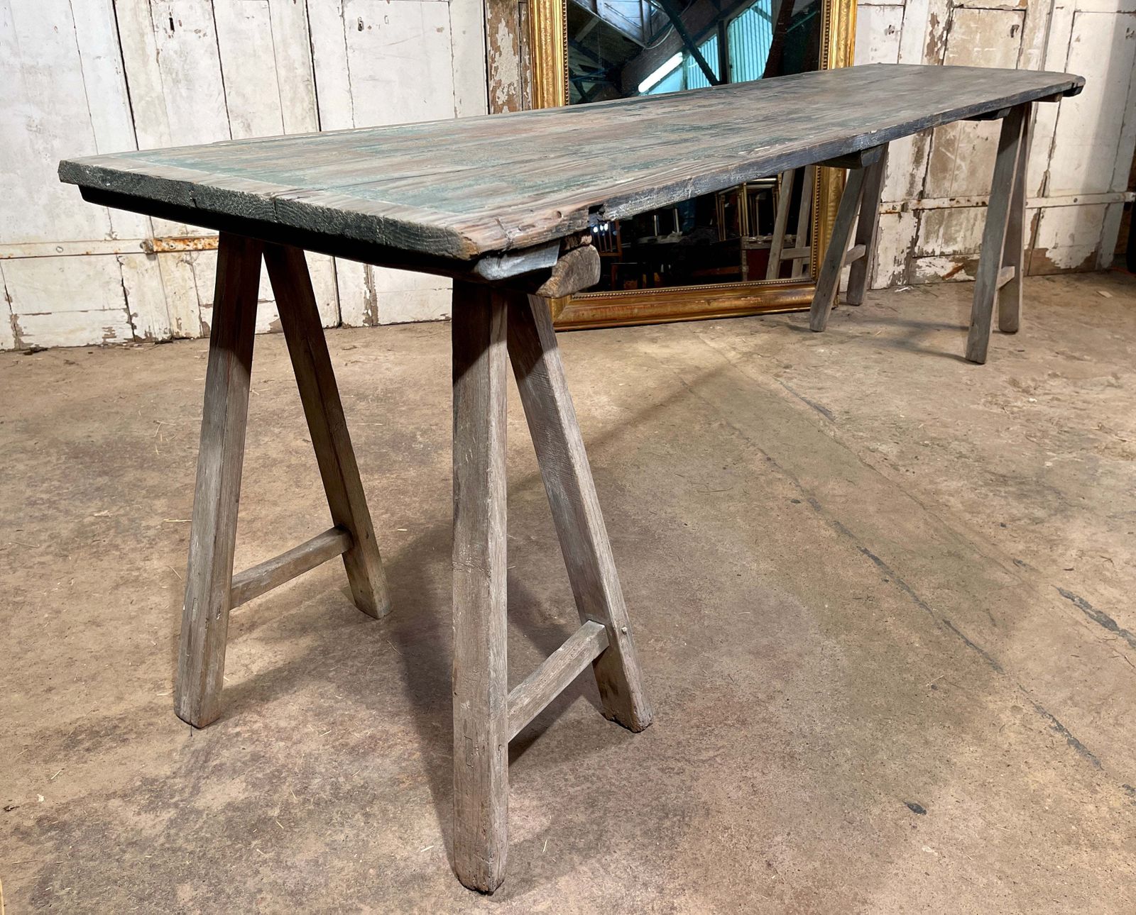 Fabulous Large 2.6 Metre Antique French Limed Oak “A” Frame Provincial Vendange Wine/Tavern Tasting Table Circa 1890 photo Furniture
