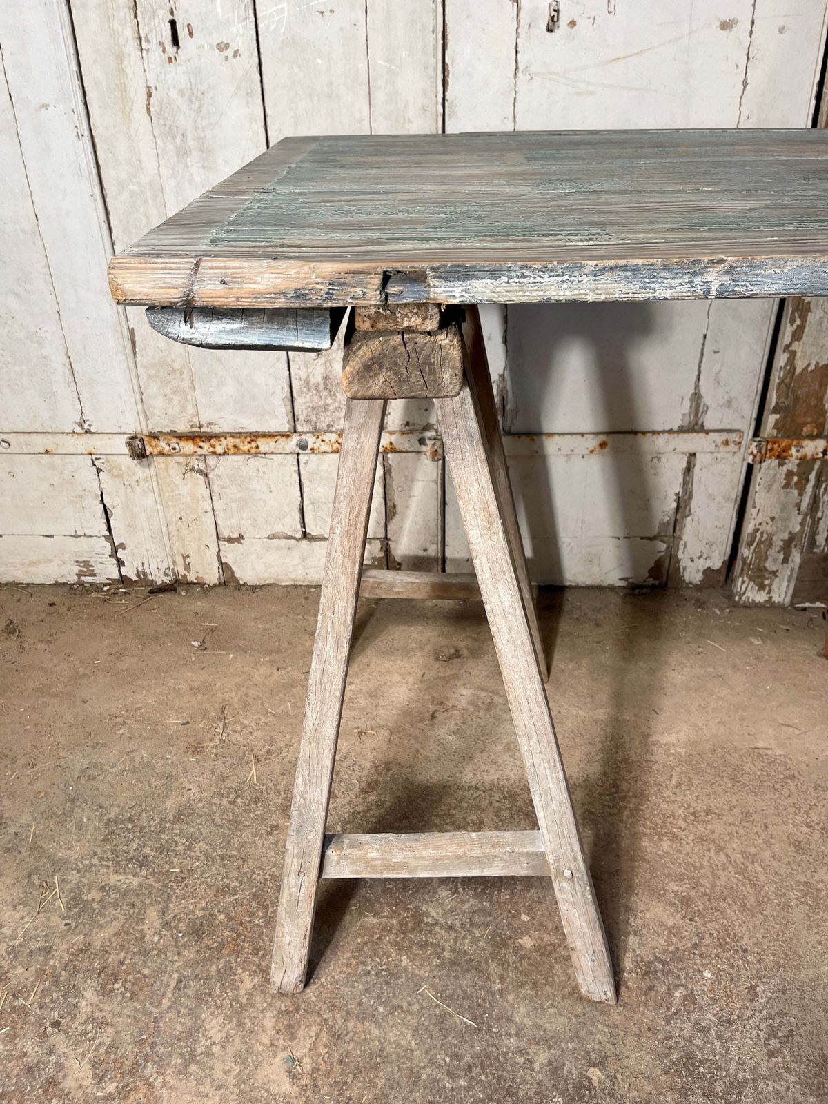 Fabulous Large 2.6 Metre Antique French Limed Oak “A” Frame Provincial Vendange Wine/Tavern Tasting Table Circa 1890 photo 1950.0