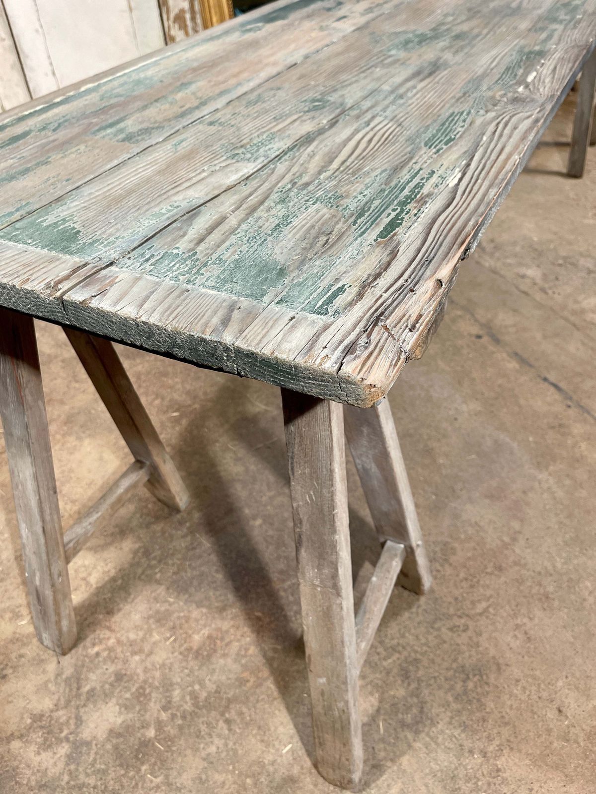 1950.0 Fabulous Large 2.6 Metre Antique French Limed Oak “A” Frame Provincial Vendange Wine/Tavern Tasting Table Circa 1890 photo