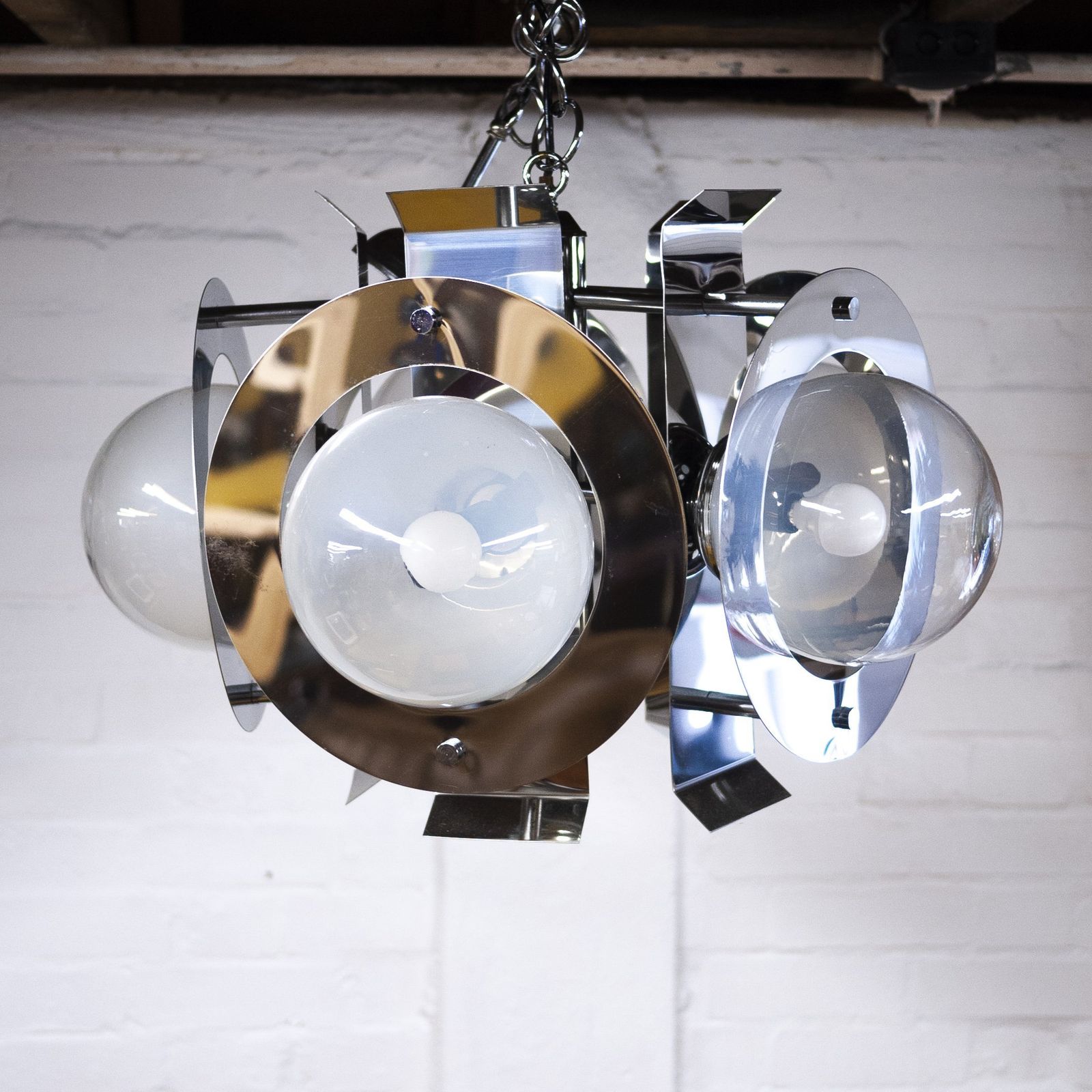 Vintage Geometric Chrome And Glass Chandelier By A.V. Mazzega, 1970s