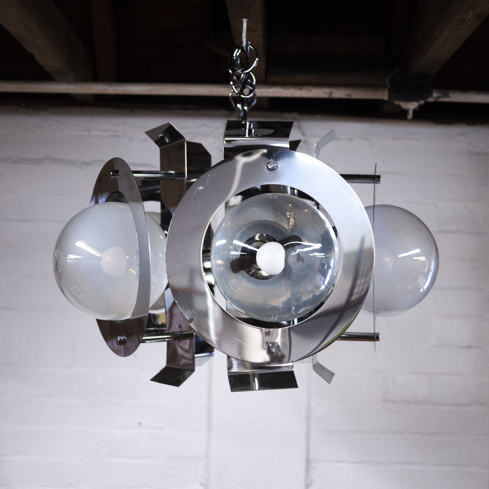 Vintage Geometric Chrome And Glass Chandelier By A.V. Mazzega, 1970s photo Lighting