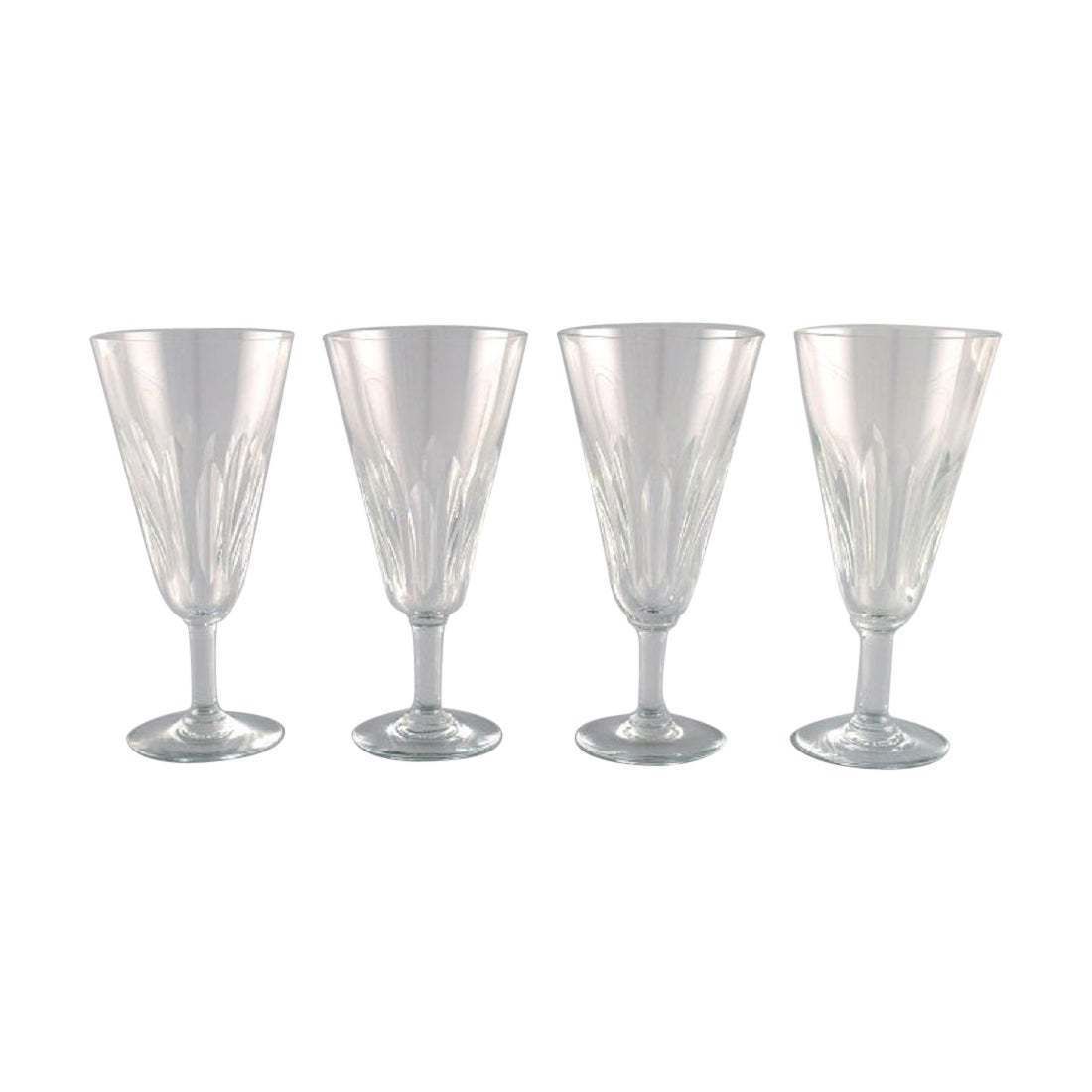 Baccarat France Four Art Deco Champagne Flutes In Clear Crystal Glass