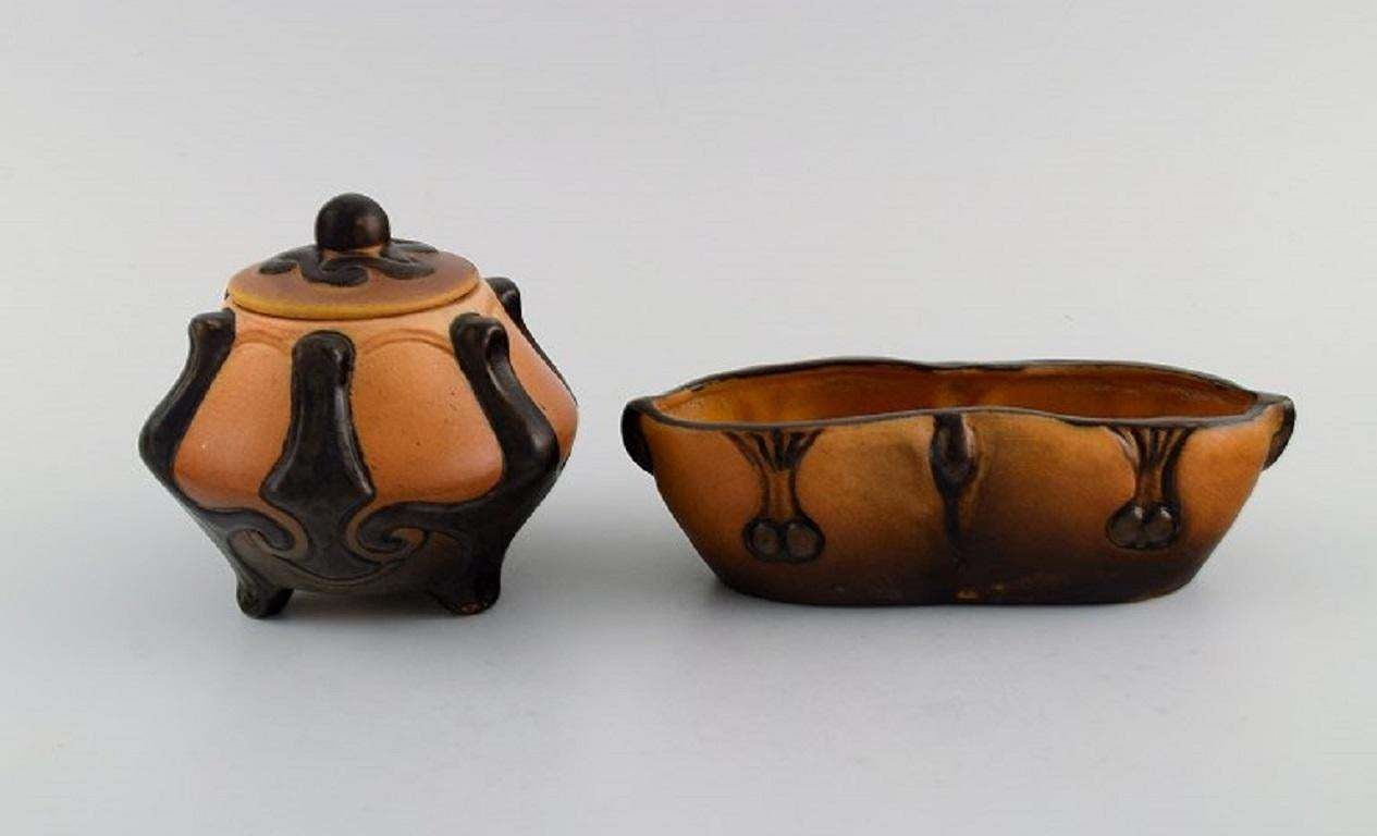 Ipsen's Denmark Art Nouveau Lidded Jar And Bowl In Hand Painted Ceramics photo furniture