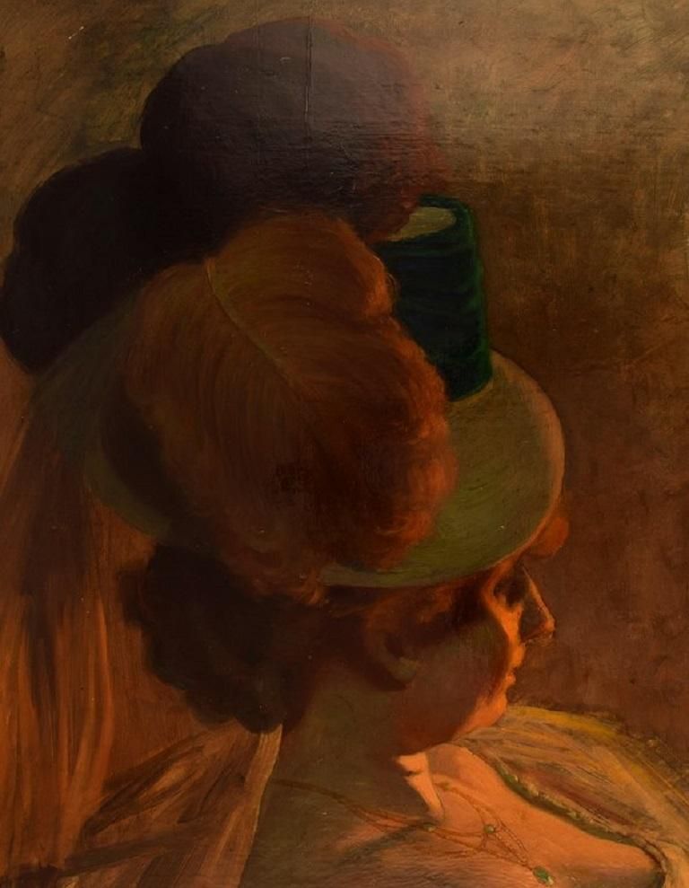 Henry Bouvet (1859 1945), French Artist. Oil On Canvas. Lady With Feathered Hat. photo furniture