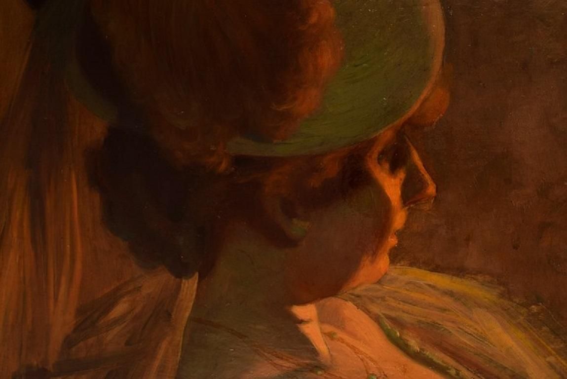 Henry Bouvet (1859 1945), French Artist. Oil On Canvas. Lady With Feathered Hat. photo 1263.0